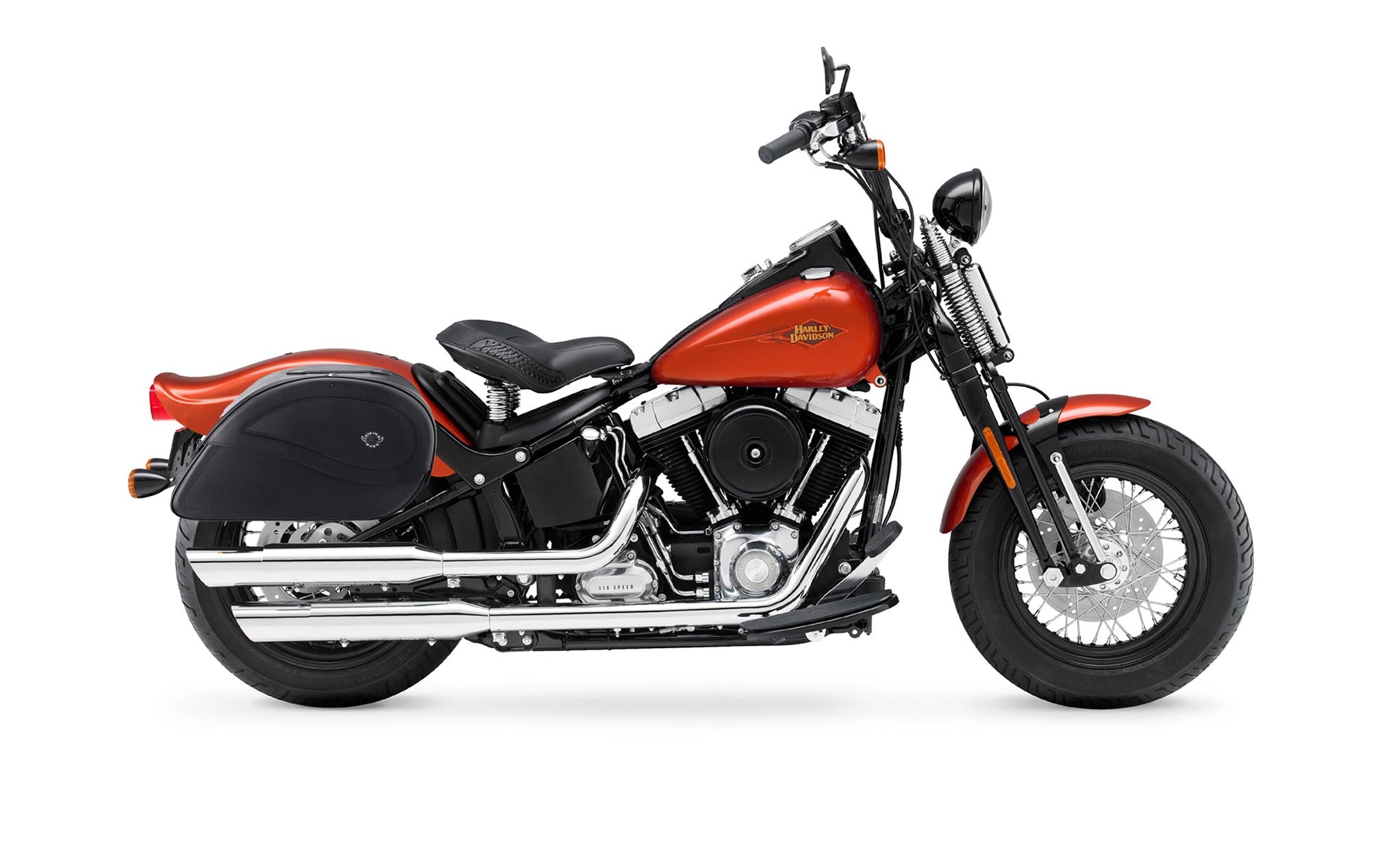 Viking Ultimate Large Leather Motorcycle Saddlebags For Harley Davidson Softail Cross Bones Flstsb on Bike Photo @expand