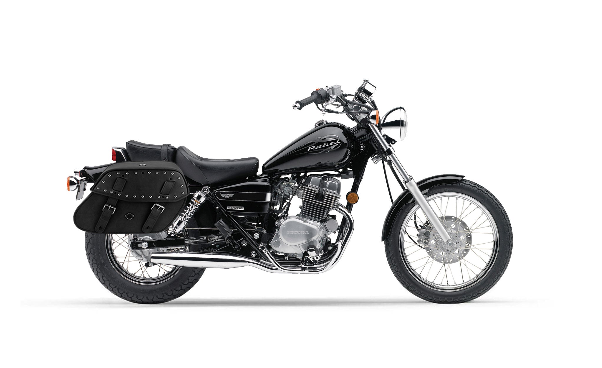 Viking Odin Large Honda Rebel 250 Cmx250C Studded Leather Motorcycle Saddlebags on Bike Photo @expand
