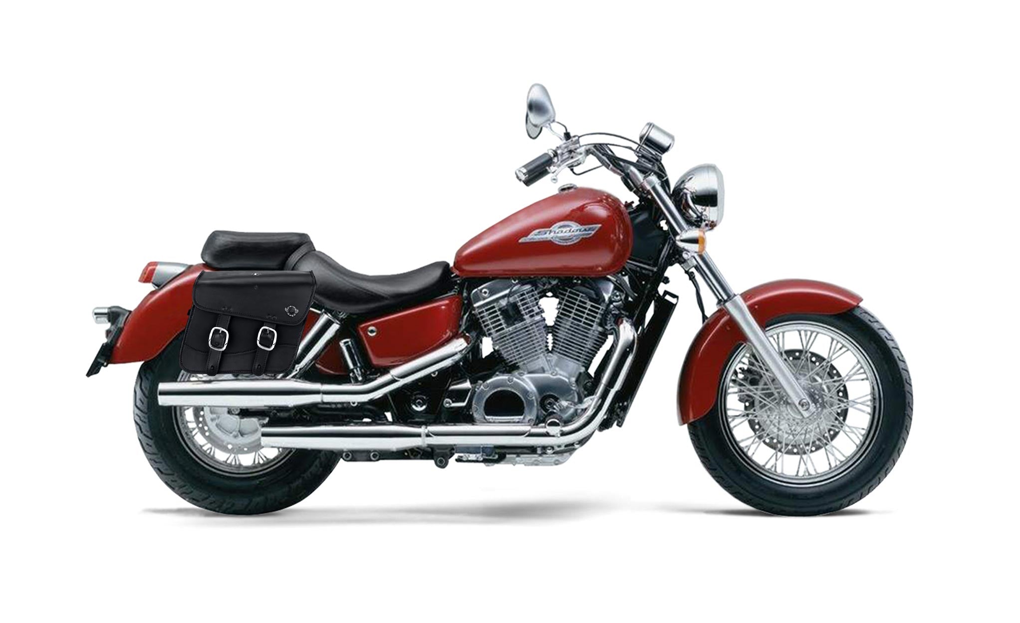 Viking Thor Medium Honda Shadow 1100 Ace Leather Motorcycle Saddlebags on Bike Photo @expand