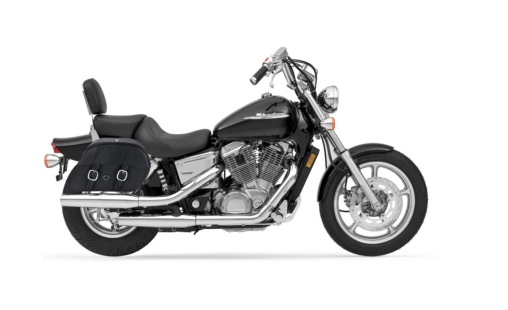 Viking Skarner Medium Lockable Honda Shadow 1100 Spirit Leather Motorcycle Saddlebags on Bike Photo @expand