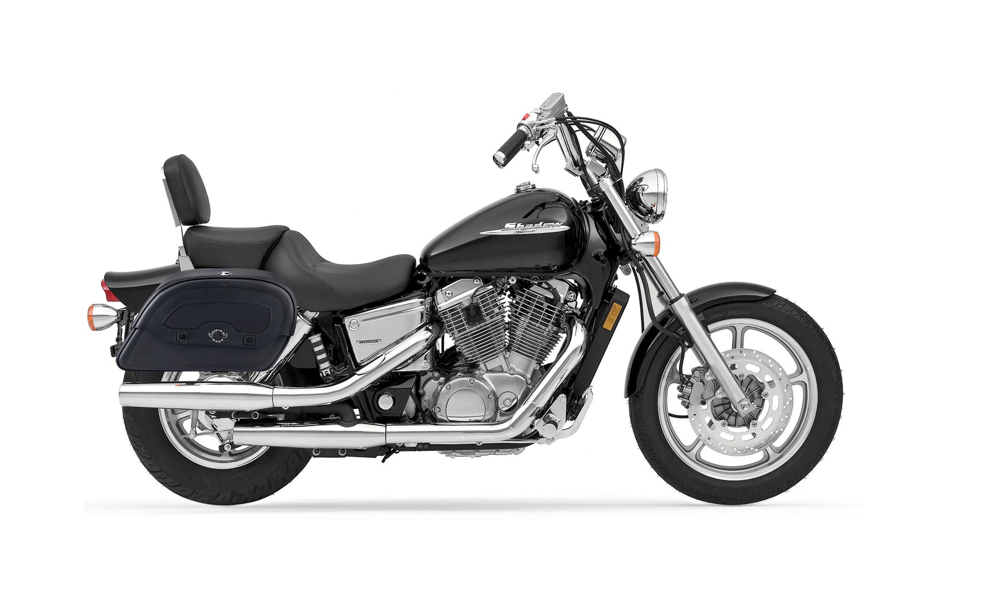 Viking Warrior Medium Honda Shadow 1100 Spirit Leather Motorcycle Saddlebags on Bike Photo @expand
