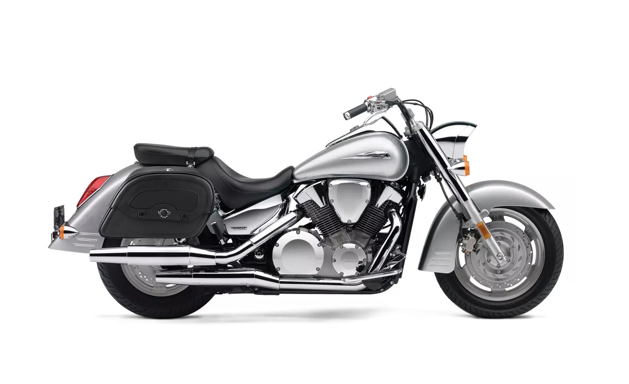 Viking Warrior Large Honda Vtx 1300 S Shock Cut Out Leather Motorcycle Saddlebags on Bike Photo @expand