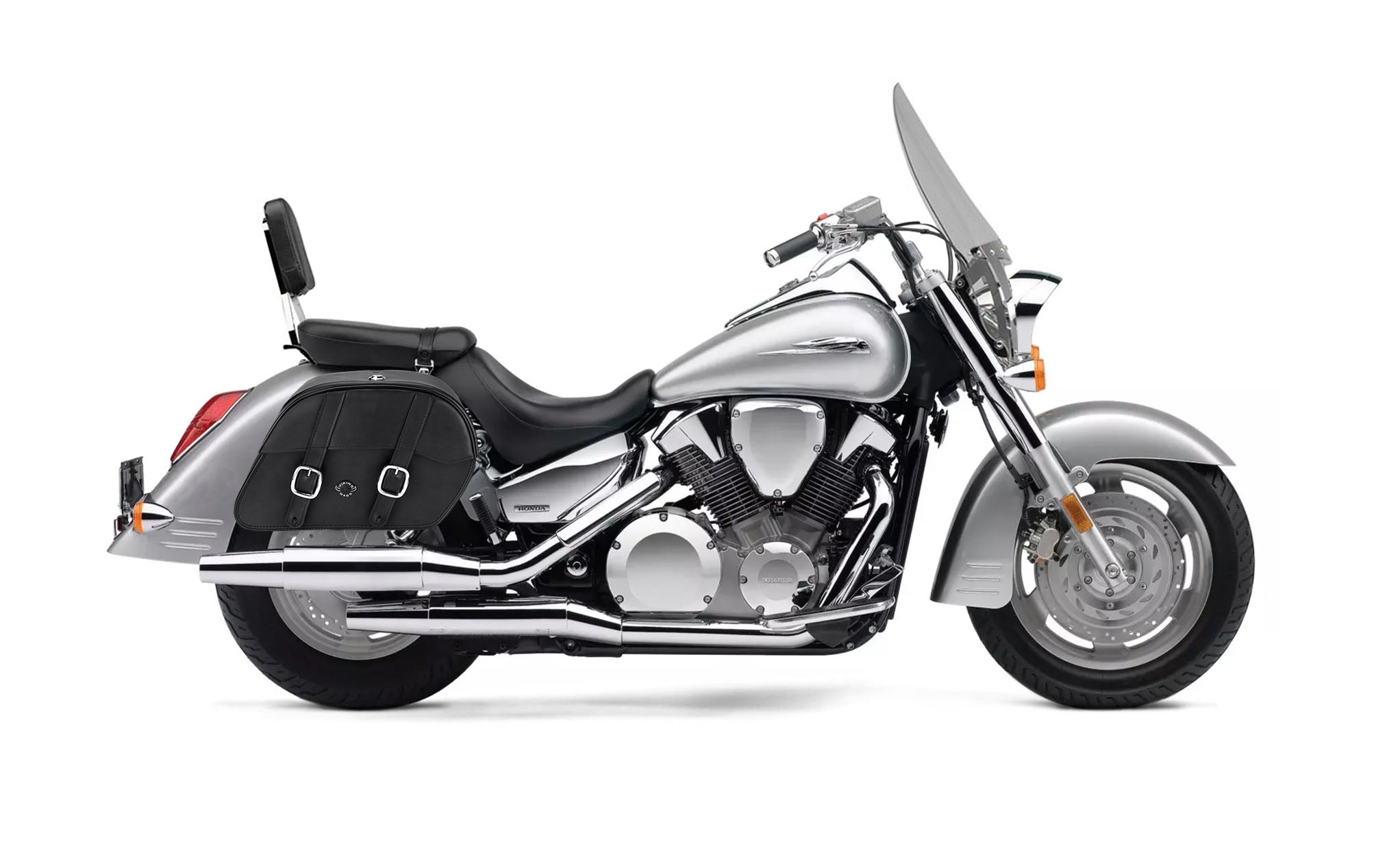 Viking Skarner Large Honda Vtx 1300 T Tourer Shock Cut Out Leather Motorcycle Saddlebags on Bike Photo @expand