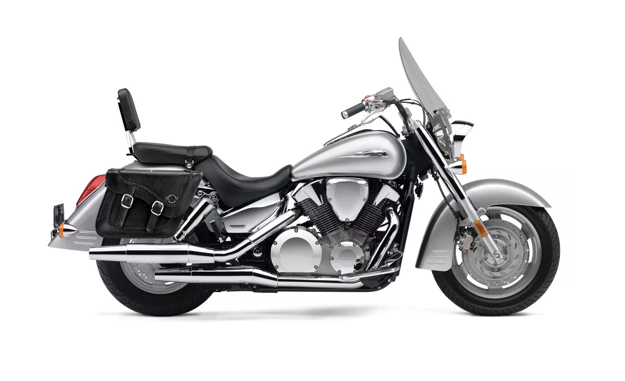 Viking Americano Honda Vtx 1300 T Tourer Braided Large Leather Motorcycle Saddlebags on Bike Photo @expand