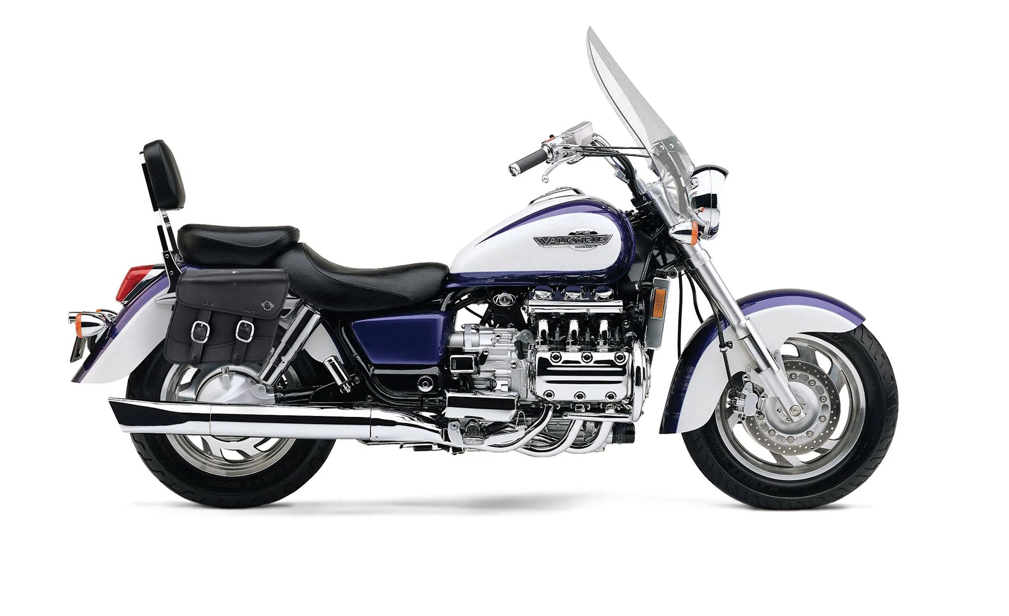 Viking Thor Medium Honda Valkyrie 1500 Tourer Leather Motorcycle Saddlebags on Bike Photo @expand