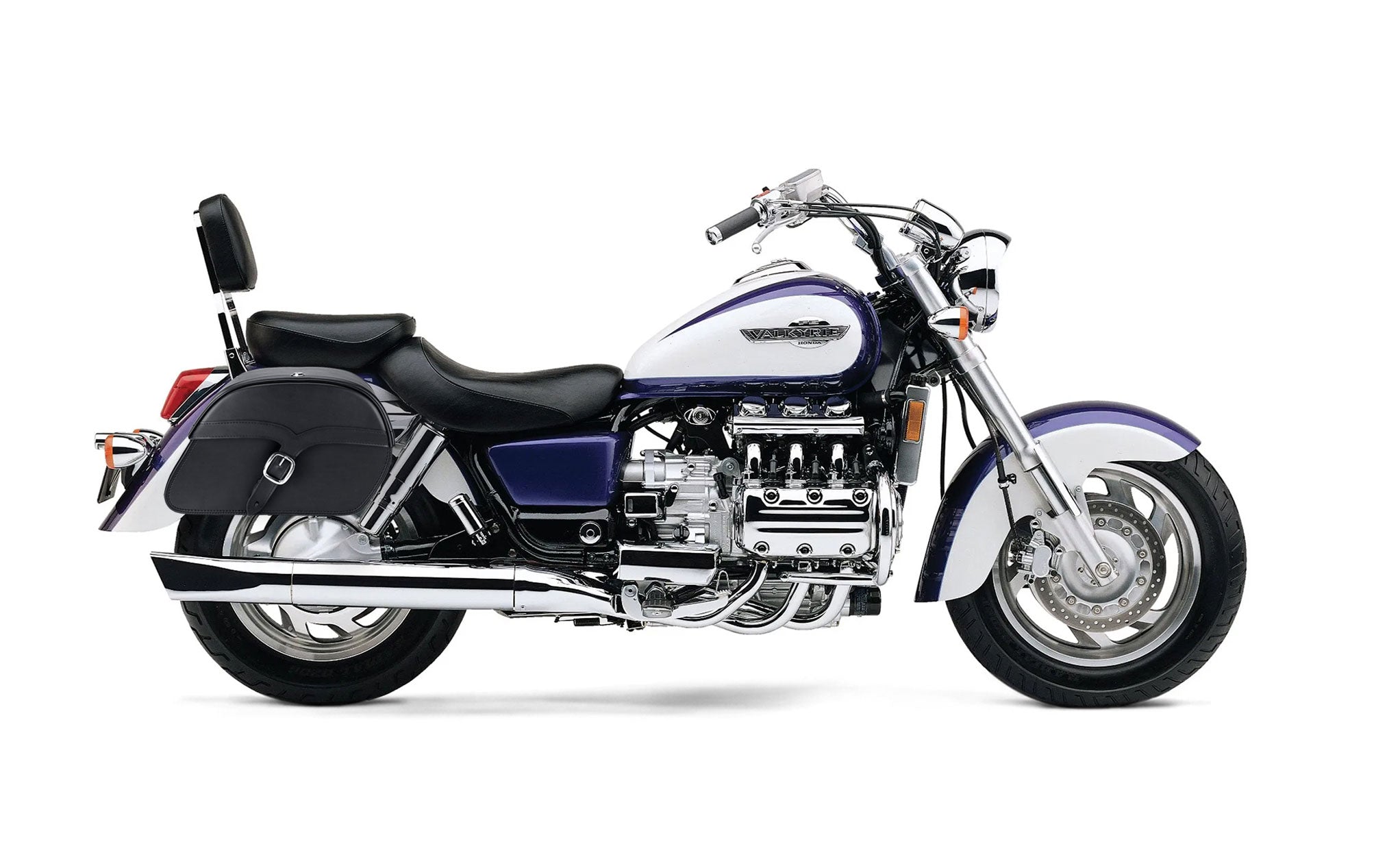 Viking Vintage Medium Honda Valkyrie 1500 Interstate Leather Motorcycle Saddlebags on Bike Photo @expand
