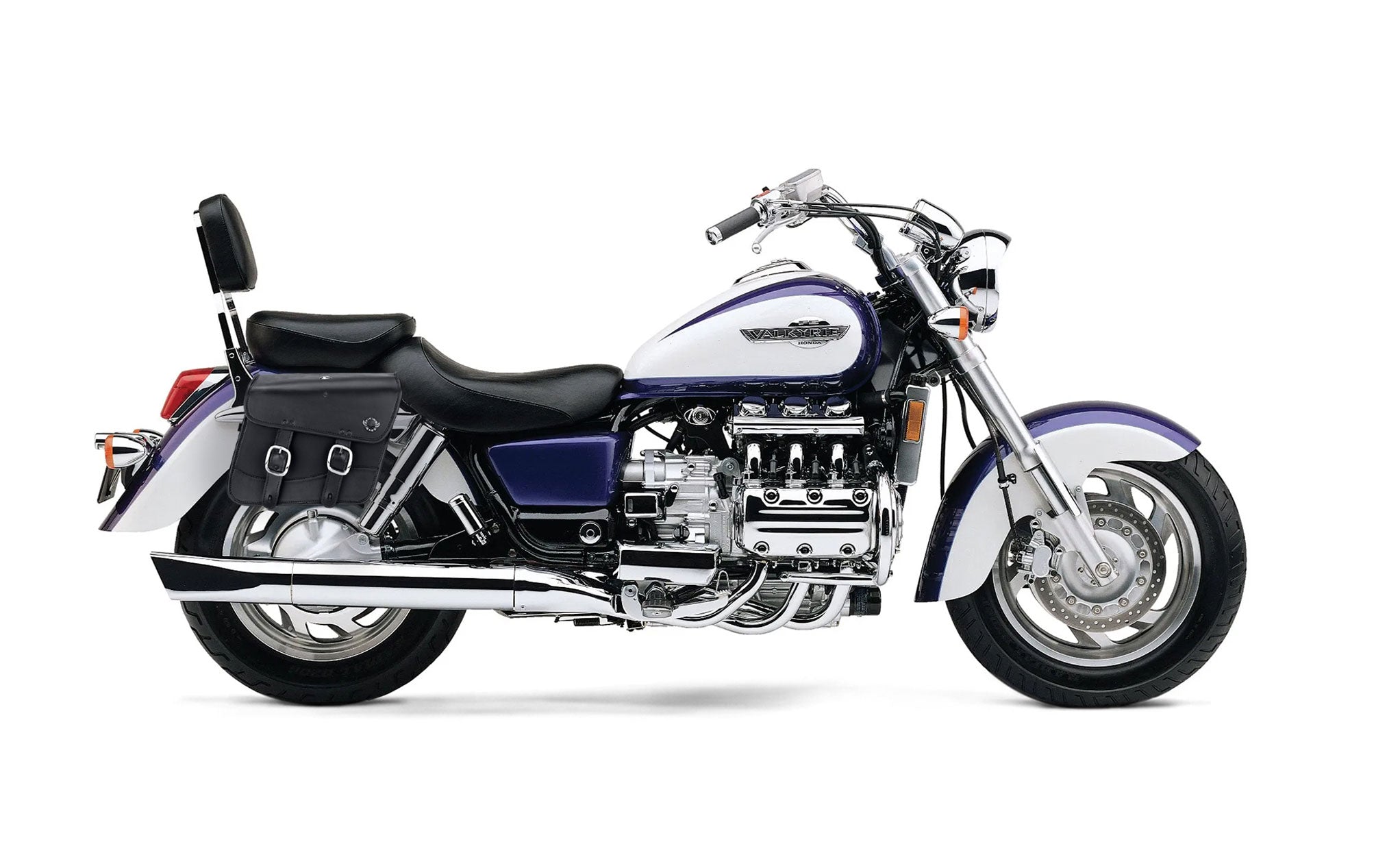 Viking Thor Medium Honda Valkyrie 1500 Interstate Leather Motorcycle Saddlebags on Bike Photo @expand