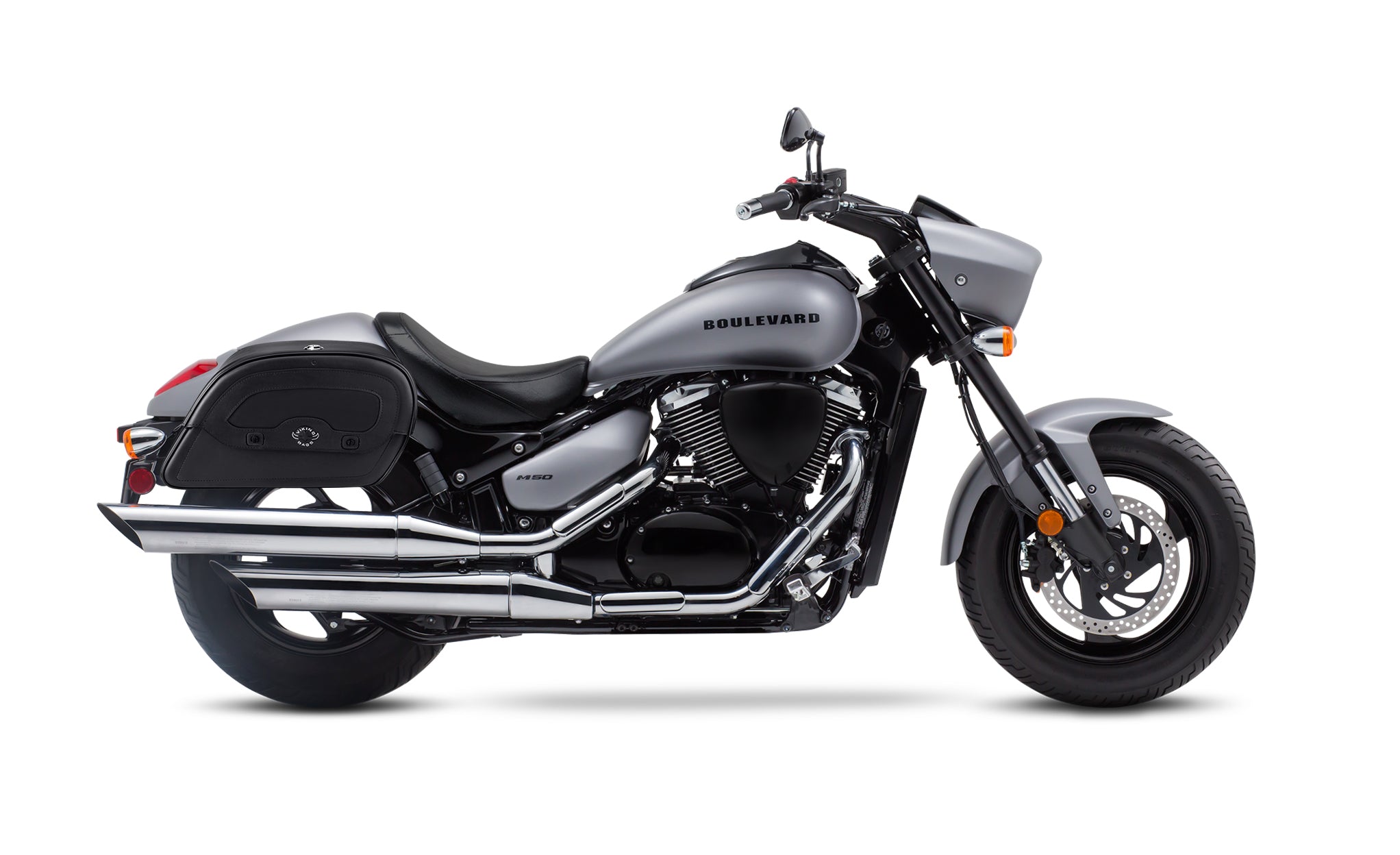 Viking Warrior Medium Suzuki Boulevard M50 Vz800 Leather Motorcycle Saddlebags on Bike Photo @expand
