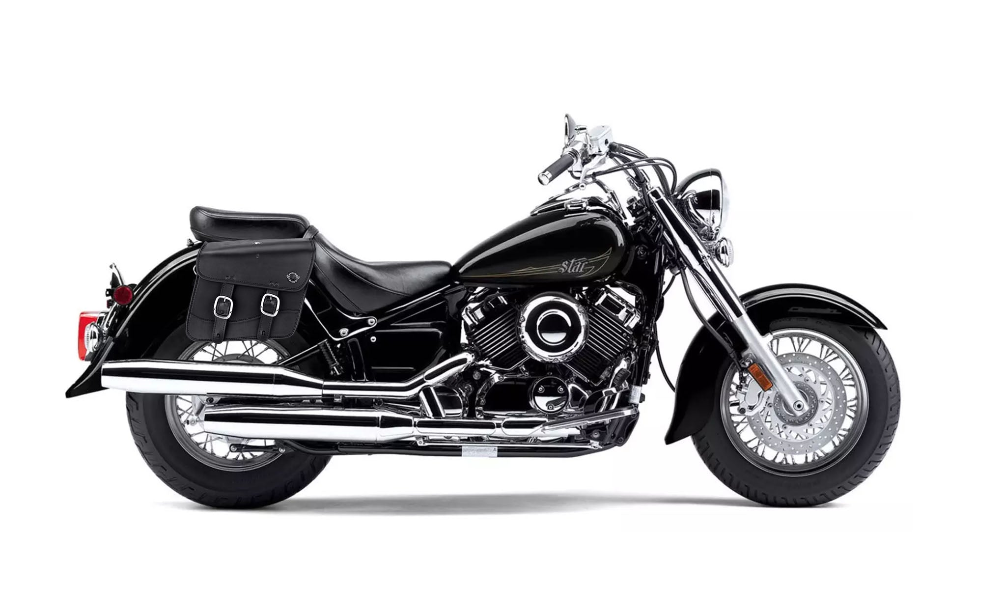 Viking Thor Medium Yamaha V Star 650 Classic Xvs65A Leather Motorcycle Saddlebags on Bike Photo @expand