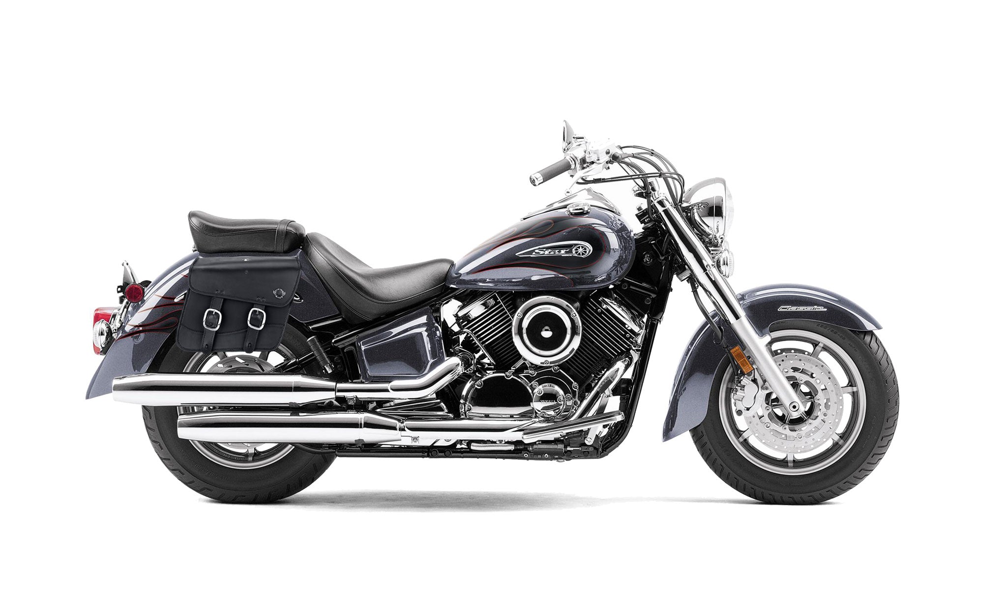 Viking Thor Medium Yamaha V Star 1100 Classic Xvs11A Leather Motorcycle Saddlebags on Bike Photo @expand