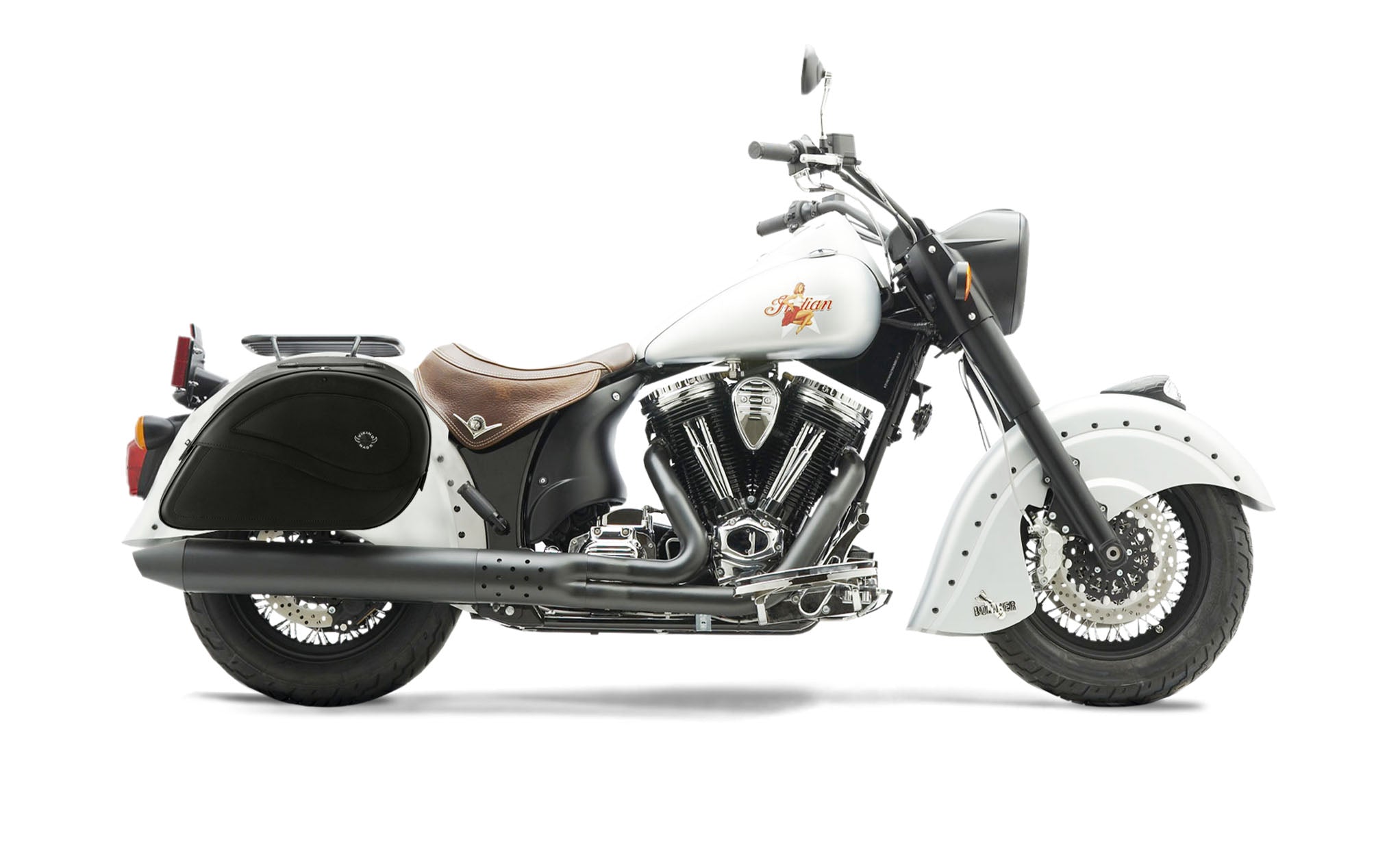 Viking Ultimate Large Indian Chief Bomber Leather Motorcycle Saddlebags on Bike Photo @expand