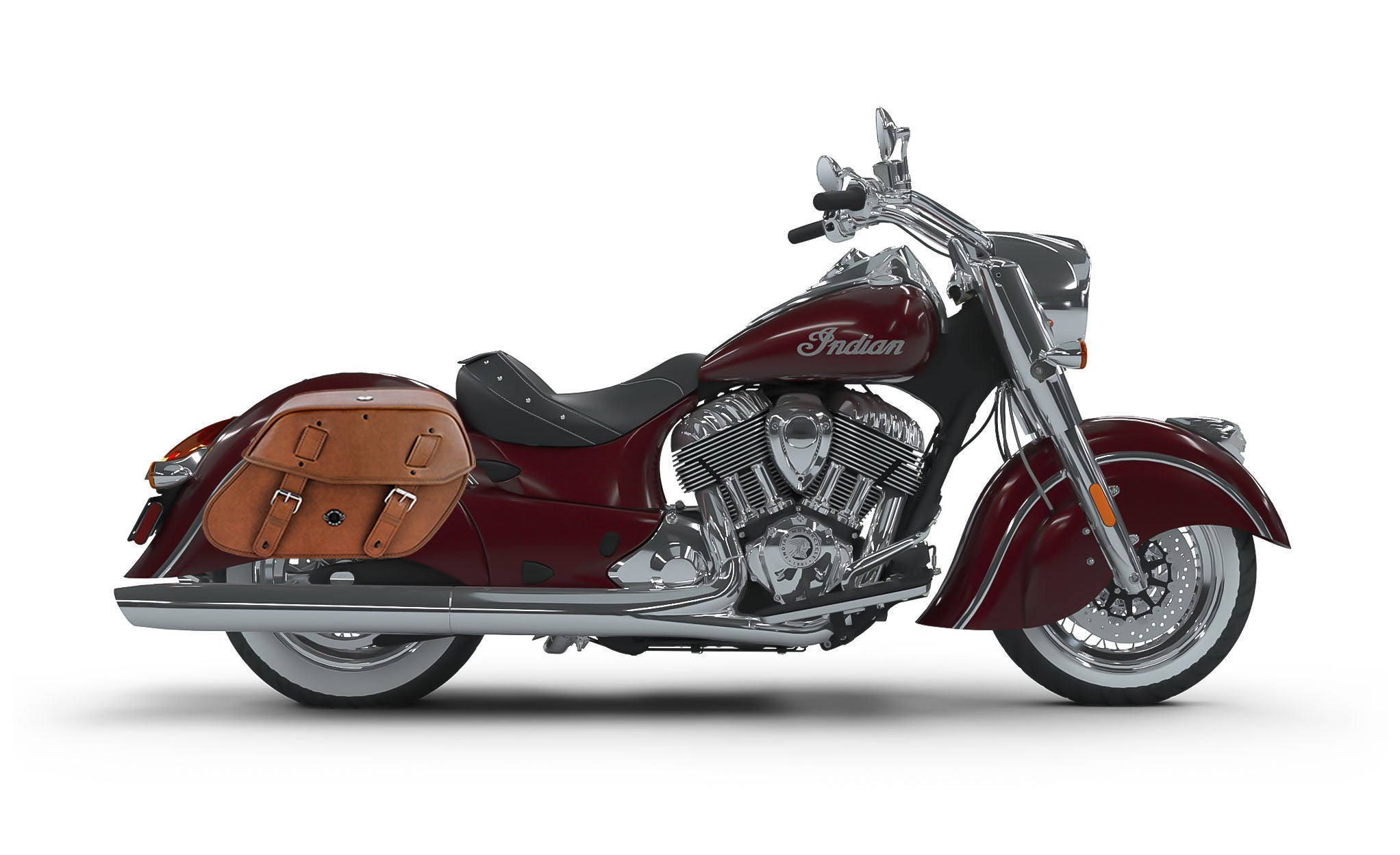 Viking Odin Brown Large Indian Chief Classic Leather Motorcycle Saddlebags on Bike Photo @expand