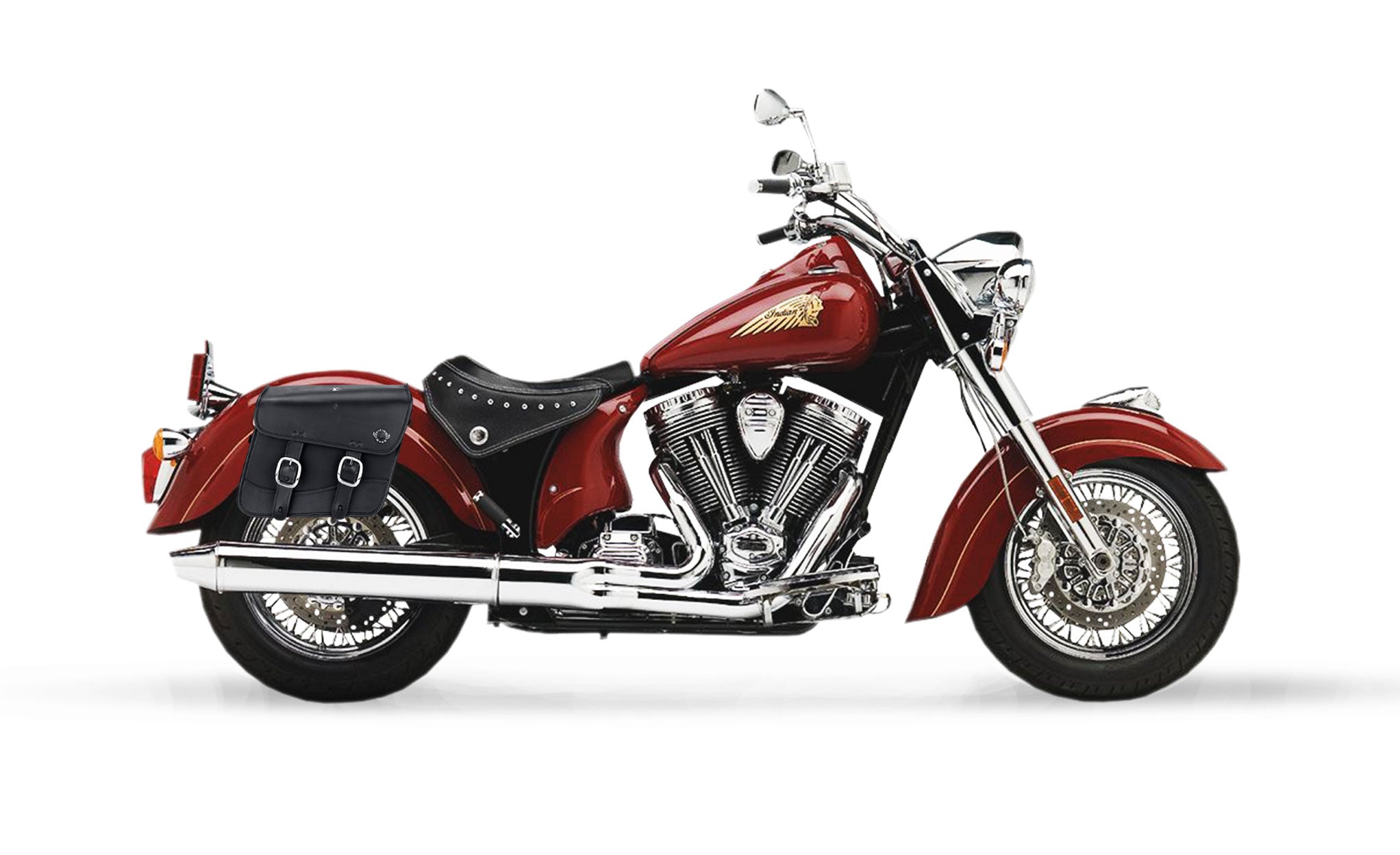 Viking Thor Medium Indian Chief Standard Leather Motorcycle Saddlebags on Bike Photo @expand