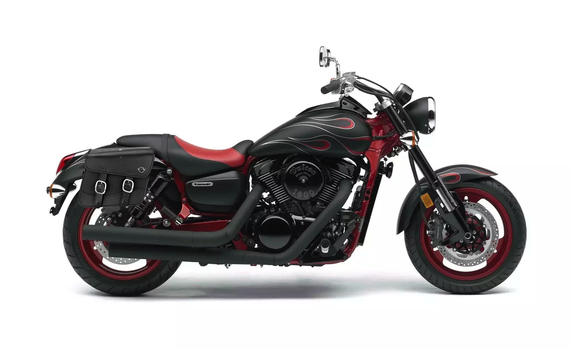 Viking Thor Medium Kawasaki Mean Streak 1600 Leather Motorcycle Saddlebags on Bike Photo @expand