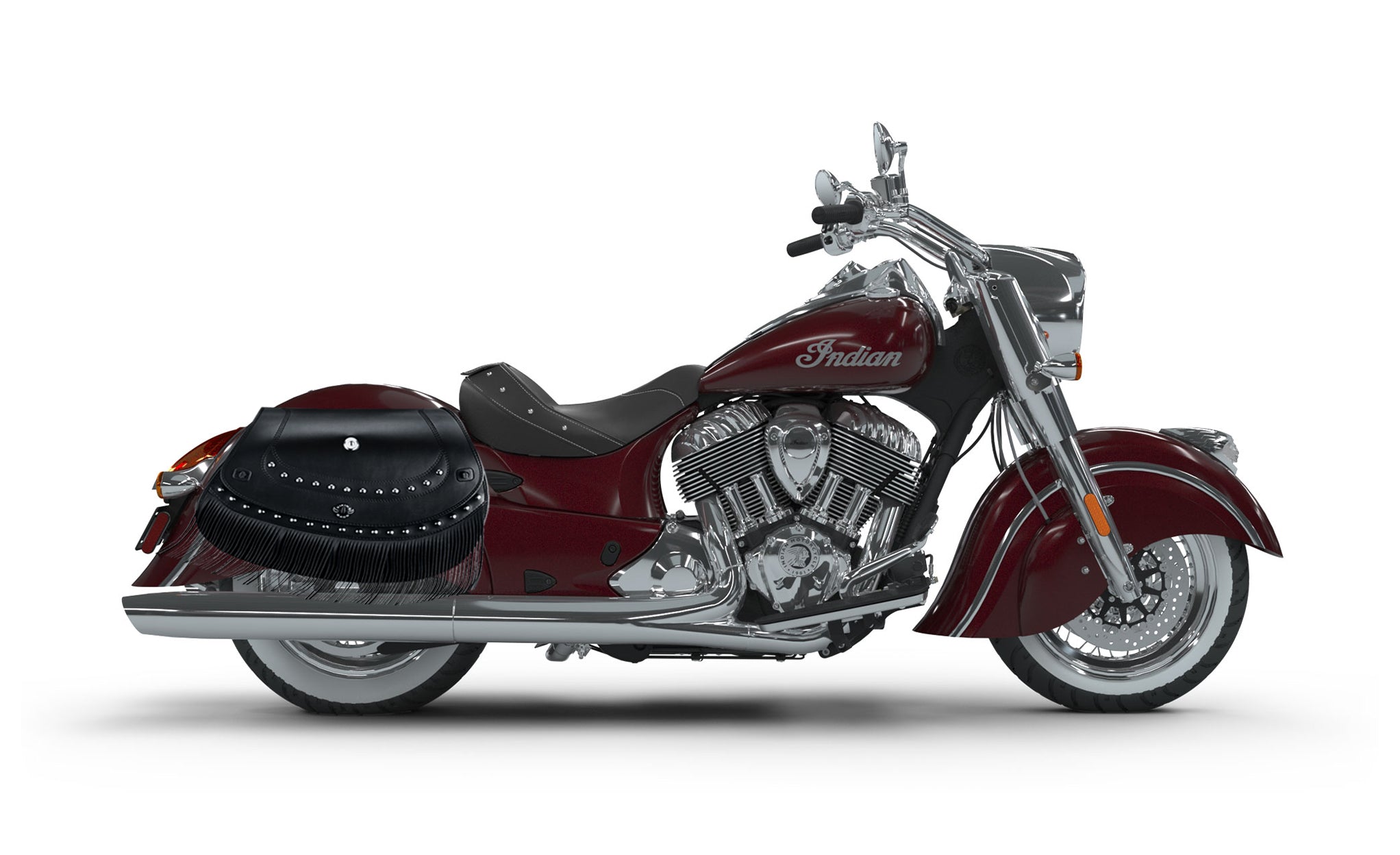 Viking Mohawk Extra Large Indian Chief Classic Specific Leather Motorcycle Saddlebags on Bike Photo @expand