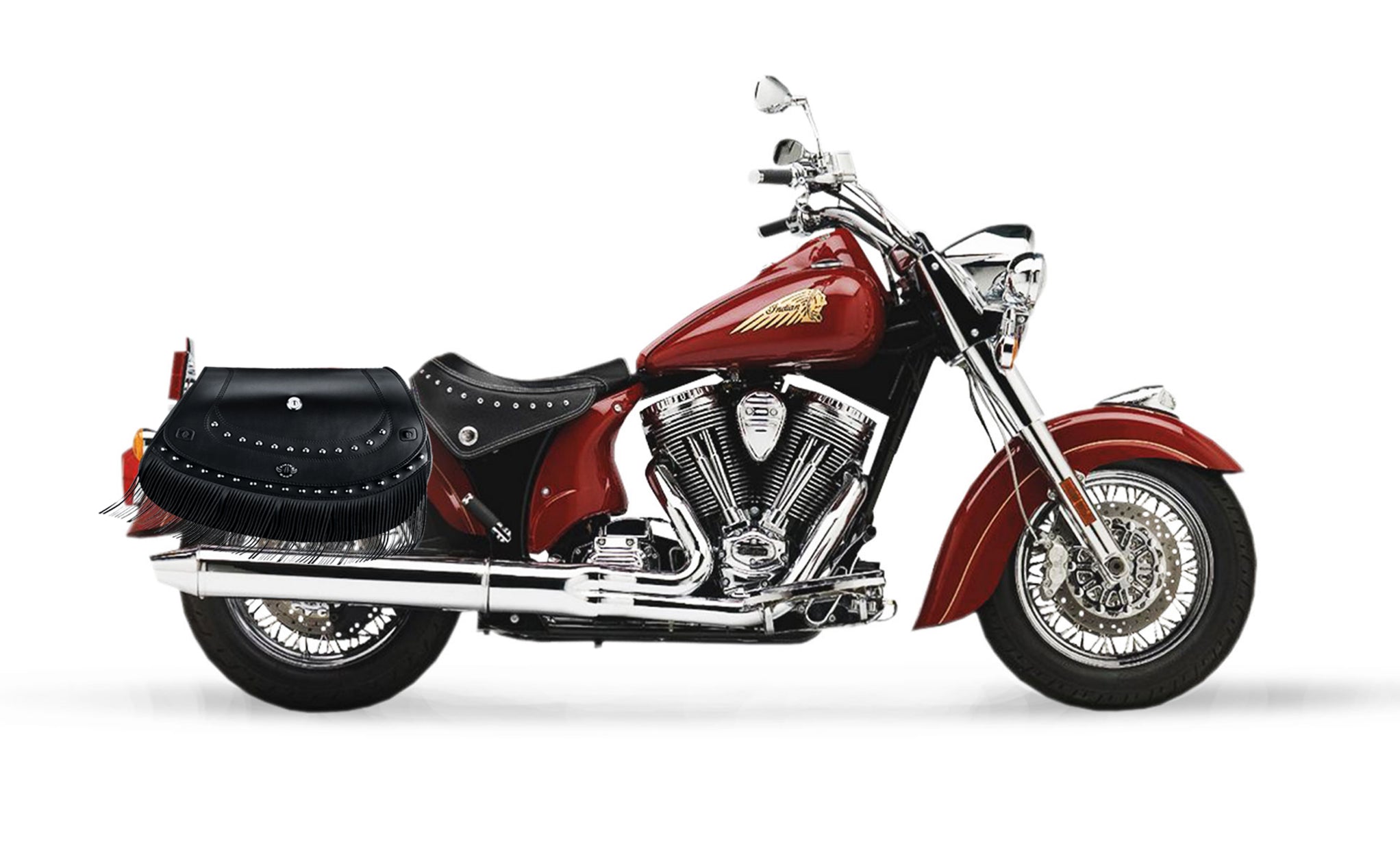 Viking Mohawk Extra Large Indian Chief Standard Specific Leather Motorcycle Saddlebags on Bike Photo @expand
