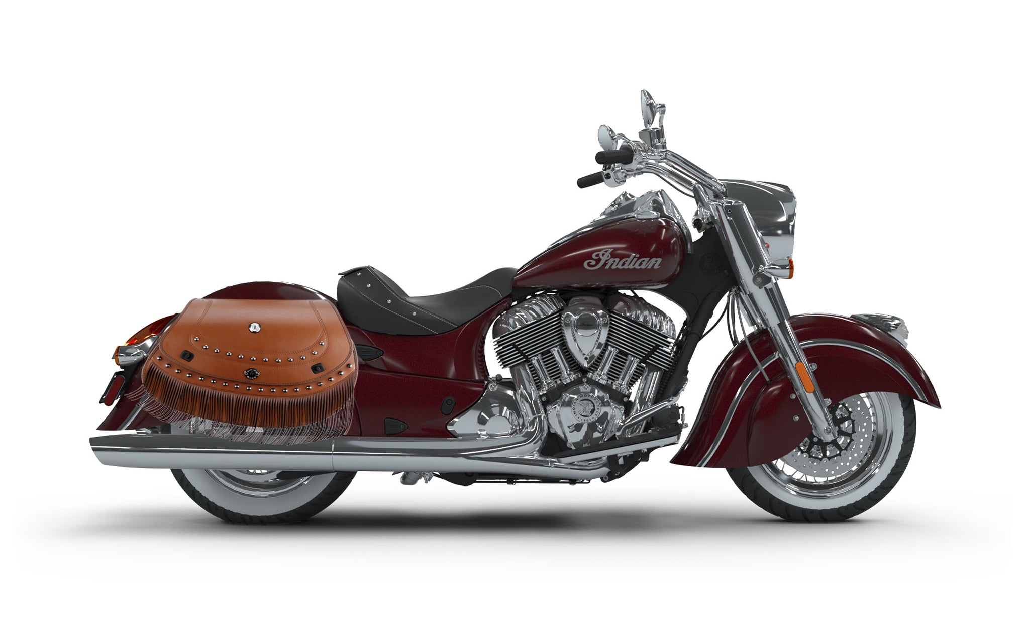 Viking Mohawk Brown Extra Large Indian Chief Classic Specific Leather Motorcycle Saddlebags on Bike Photo @expand