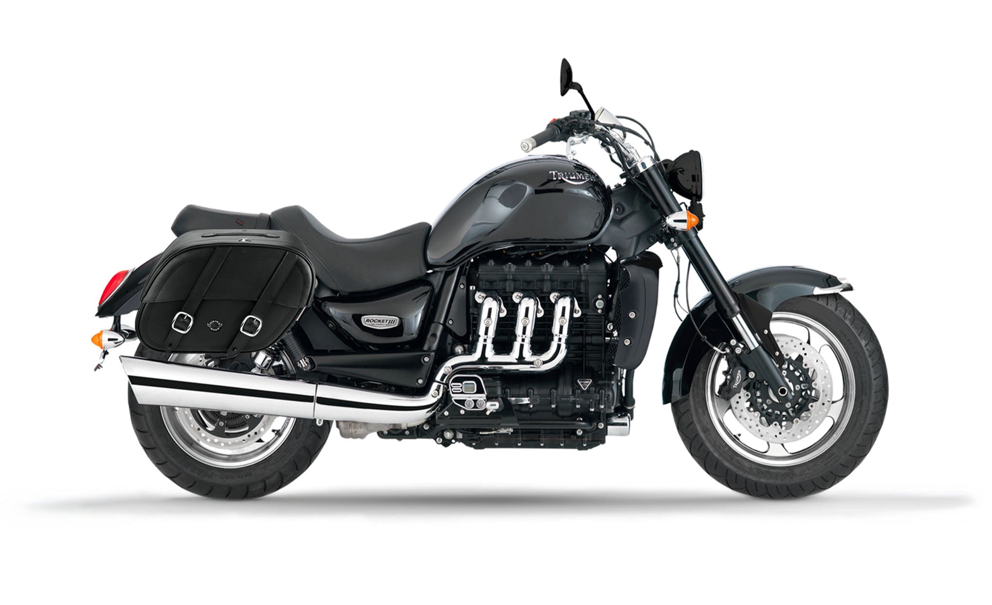 Viking Club Large Triumph Rocket Iii Roadster Shock Cut Out Leather Motorcycle Saddlebags on Bike Photo @expand
