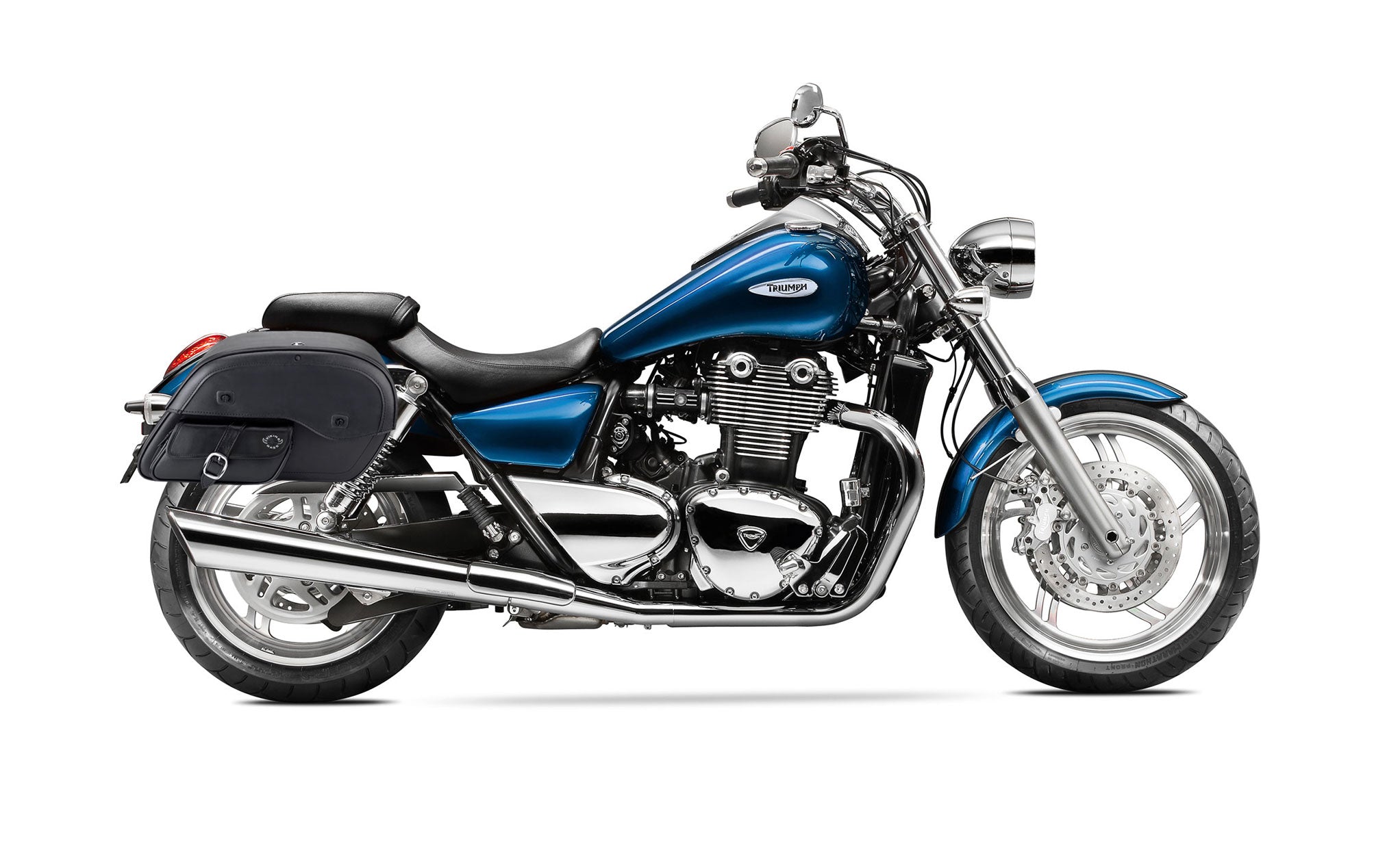 Viking Essential Side Pocket Large Triumph Thunderbird Leather Motorcycle Saddlebags on Bike Photo @expand