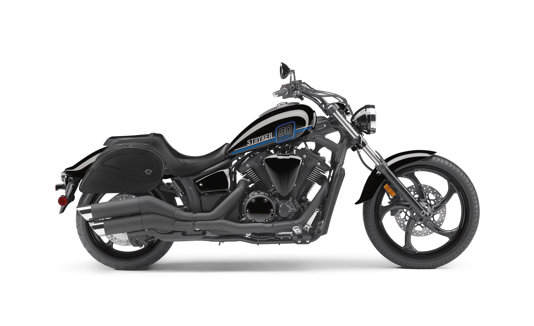 Viking Ultimate Large Yamaha Stryker Leather Motorcycle Saddlebags on Bike Photo @expand