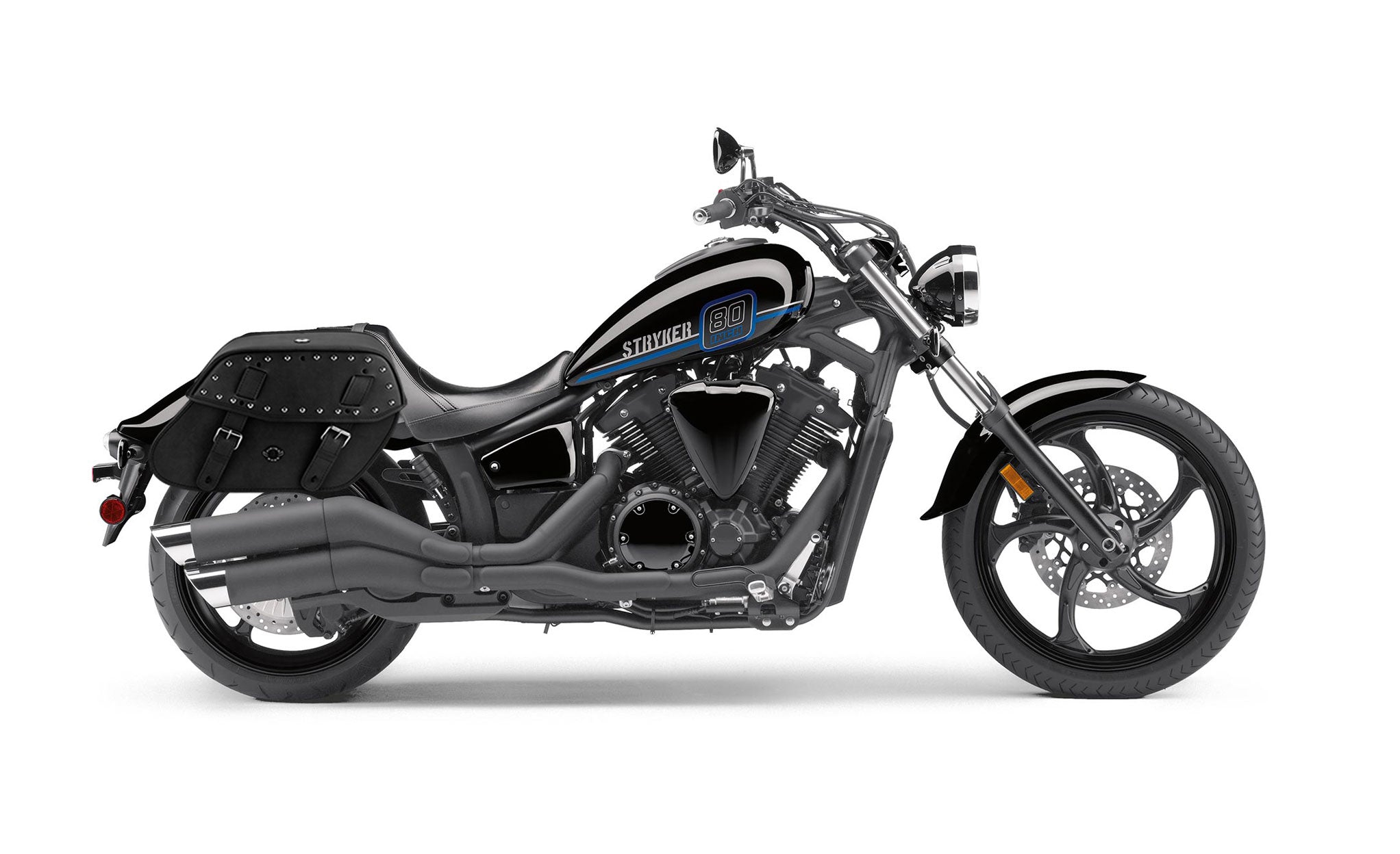 Viking Odin Large Yamaha Stryker Studded Leather Motorcycle Saddlebags on Bike Photo @expand