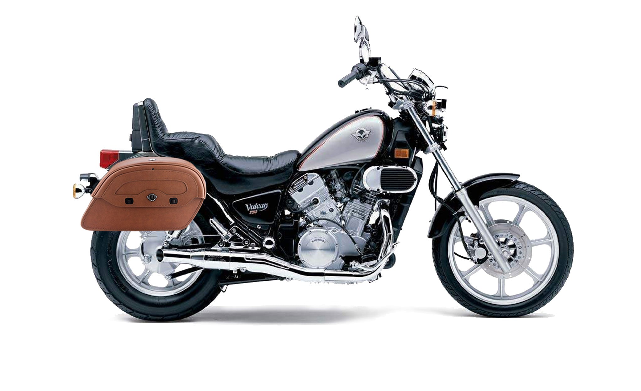 Viking Warrior Brown Large Kawasaki Vulcan 750 Vn750 Leather Motorcycle Saddlebags on Bike Photo @expand