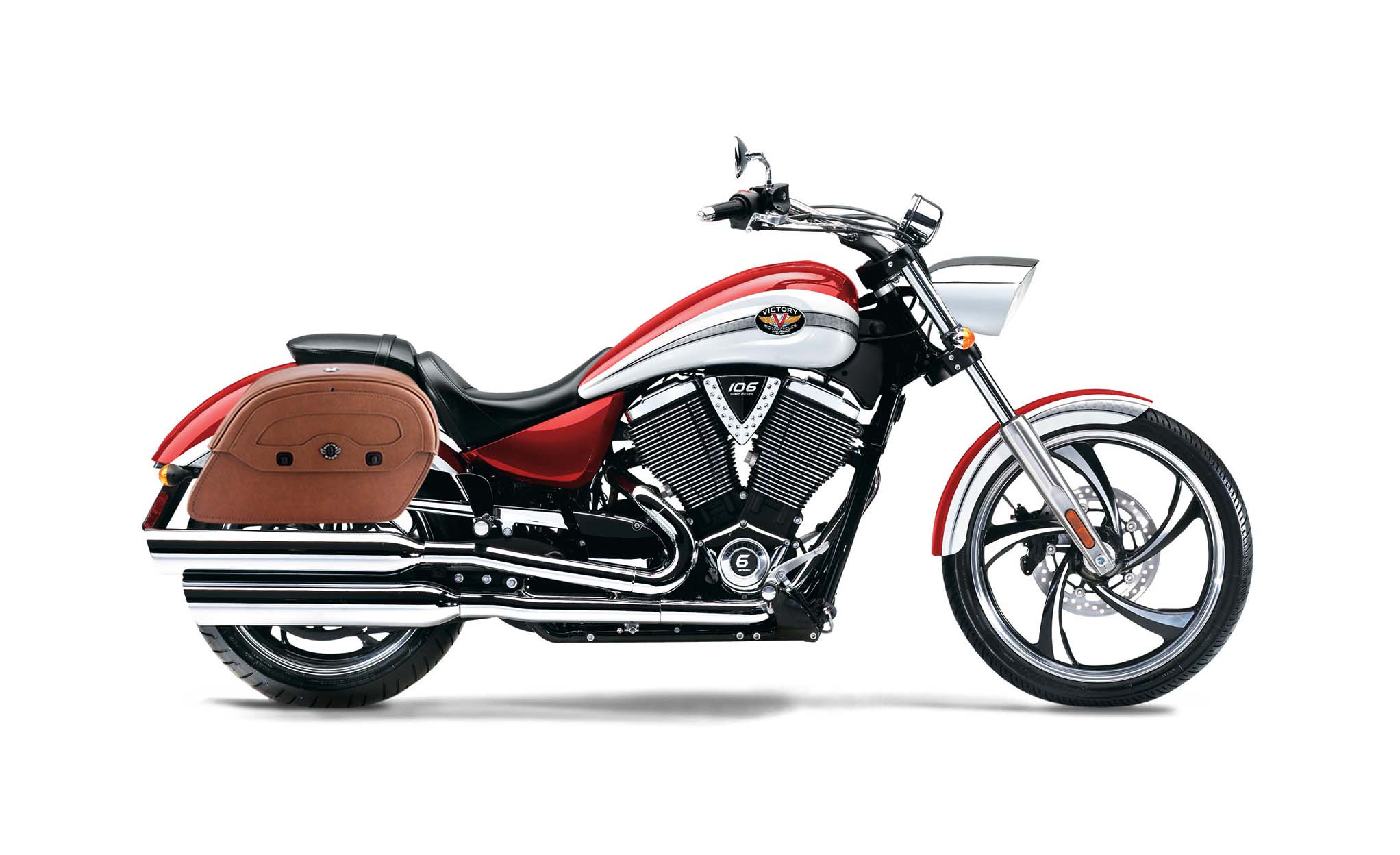 Viking Warrior Brown Large Victory Vegas Leather Motorcycle Saddlebags on Bike Photo @expand