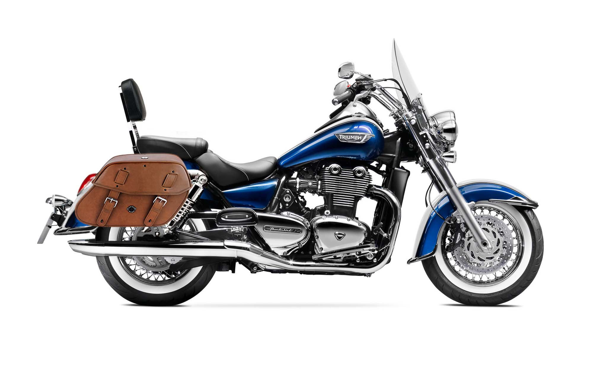 Viking Odin Brown Large Triumph Thunderbird Lt Leather Motorcycle Saddlebags on Bike Photo @expand