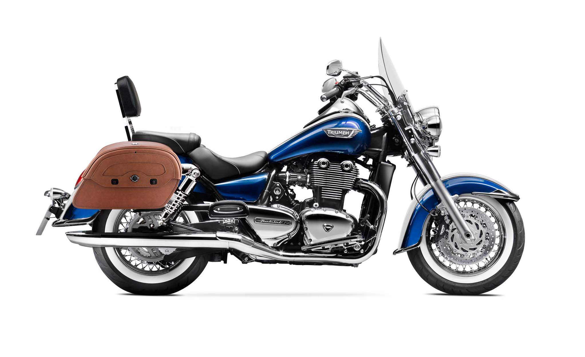 Viking Warrior Brown Large Triumph Thunderbird Lt Leather Motorcycle Saddlebags on Bike Photo @expand