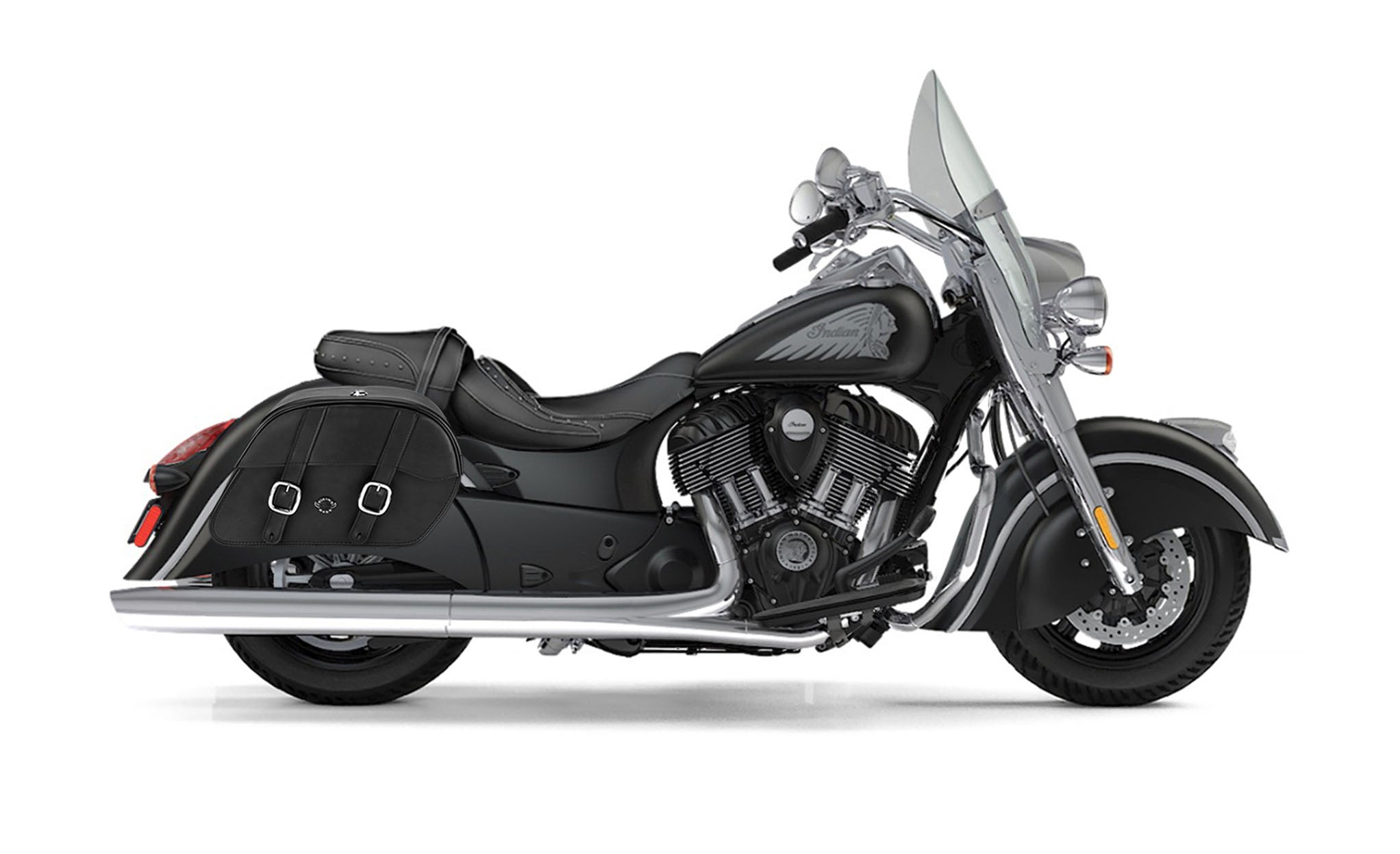 Viking Skarner Medium Lockable Indian Springfield Leather Motorcycle Saddlebags on Bike Photo @expand