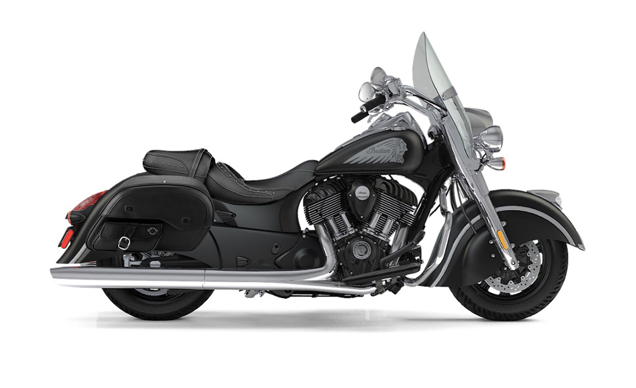 Viking Essential Side Pocket Large Indian Springfield Leather Motorcycle Saddlebags on Bike Photo @expand