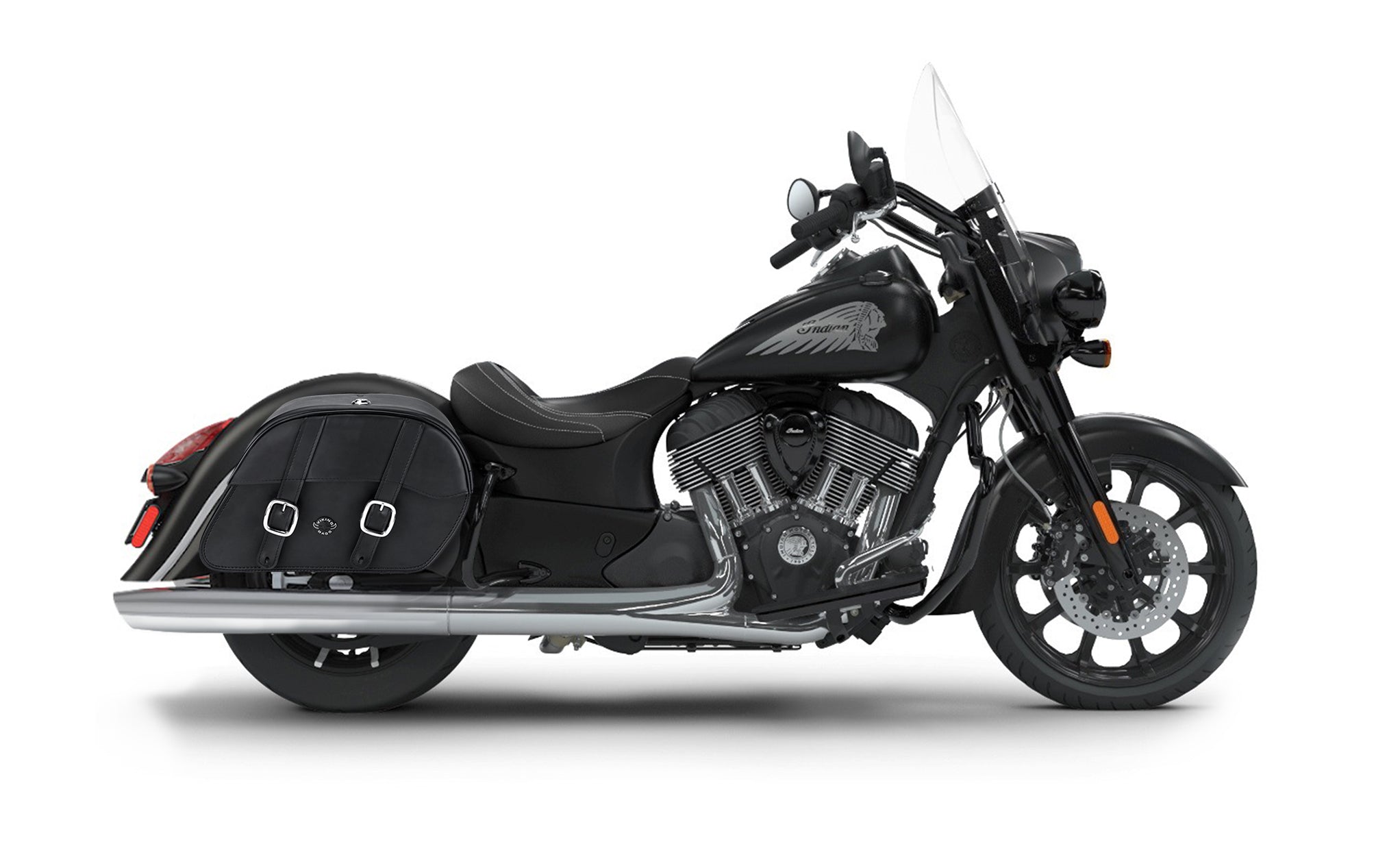Viking Skarner Large Indian Springfield Darkhorse Leather Motorcycle Saddlebags on Bike Photo @expand