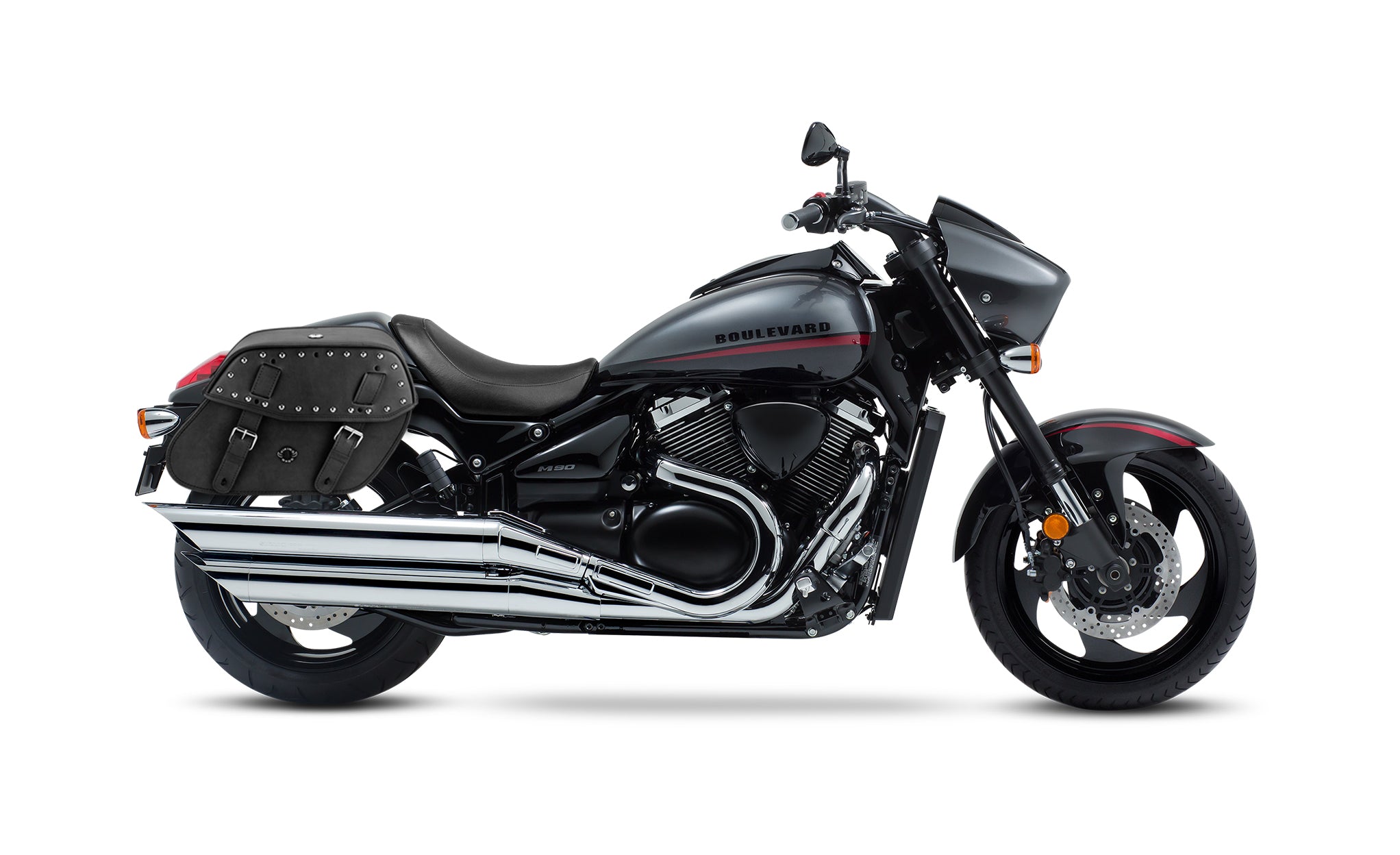 Viking Odin Large Suzuki Boulevard M90 Vz1500 Leather Studded Motorcycle Saddlebags on Bike Photo @expand