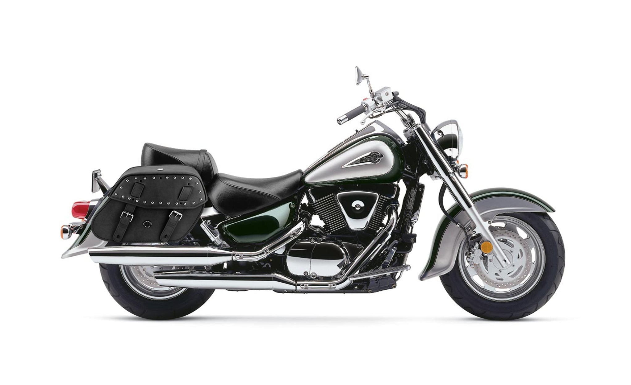 Viking Odin Large Suzuki Intruder 1500 Vl1500 Leather Studded Motorcycle Saddlebags on Bike Photo @expand