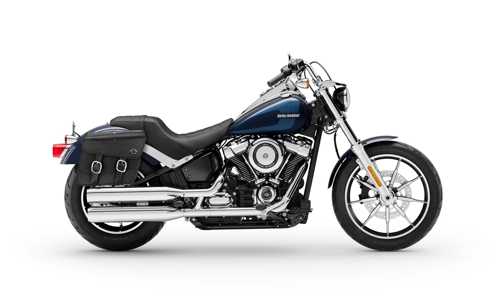 Viking Thor Medium Leather Motorcycle Saddlebags For Harley Davidson Softail Low Rider Fxlr on Bike Photo @expand