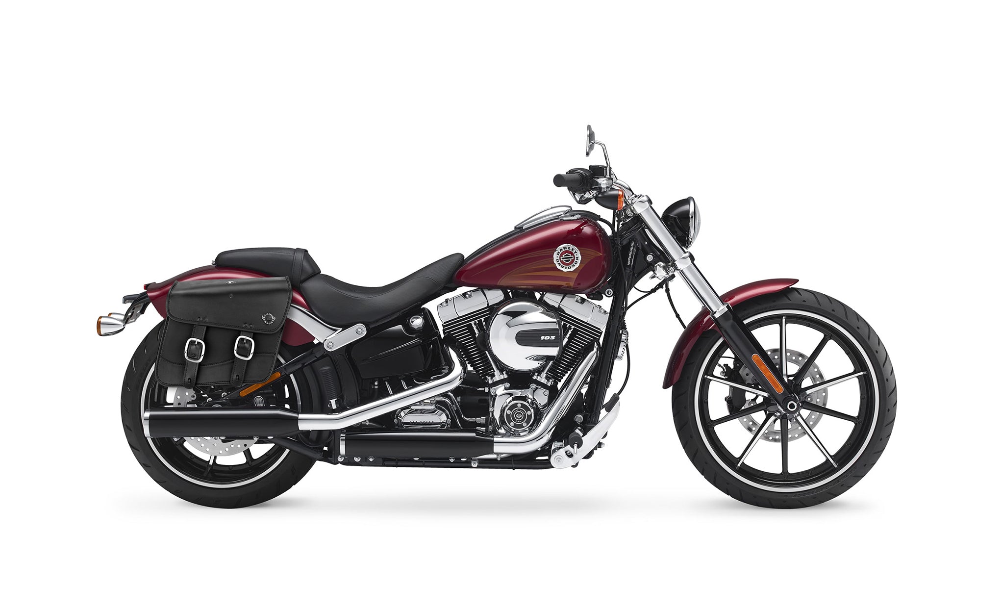 Viking Thor Medium Leather Motorcycle Saddlebags For Harley Davidson Softail Breakout Fxsb on Bike Photo @expand