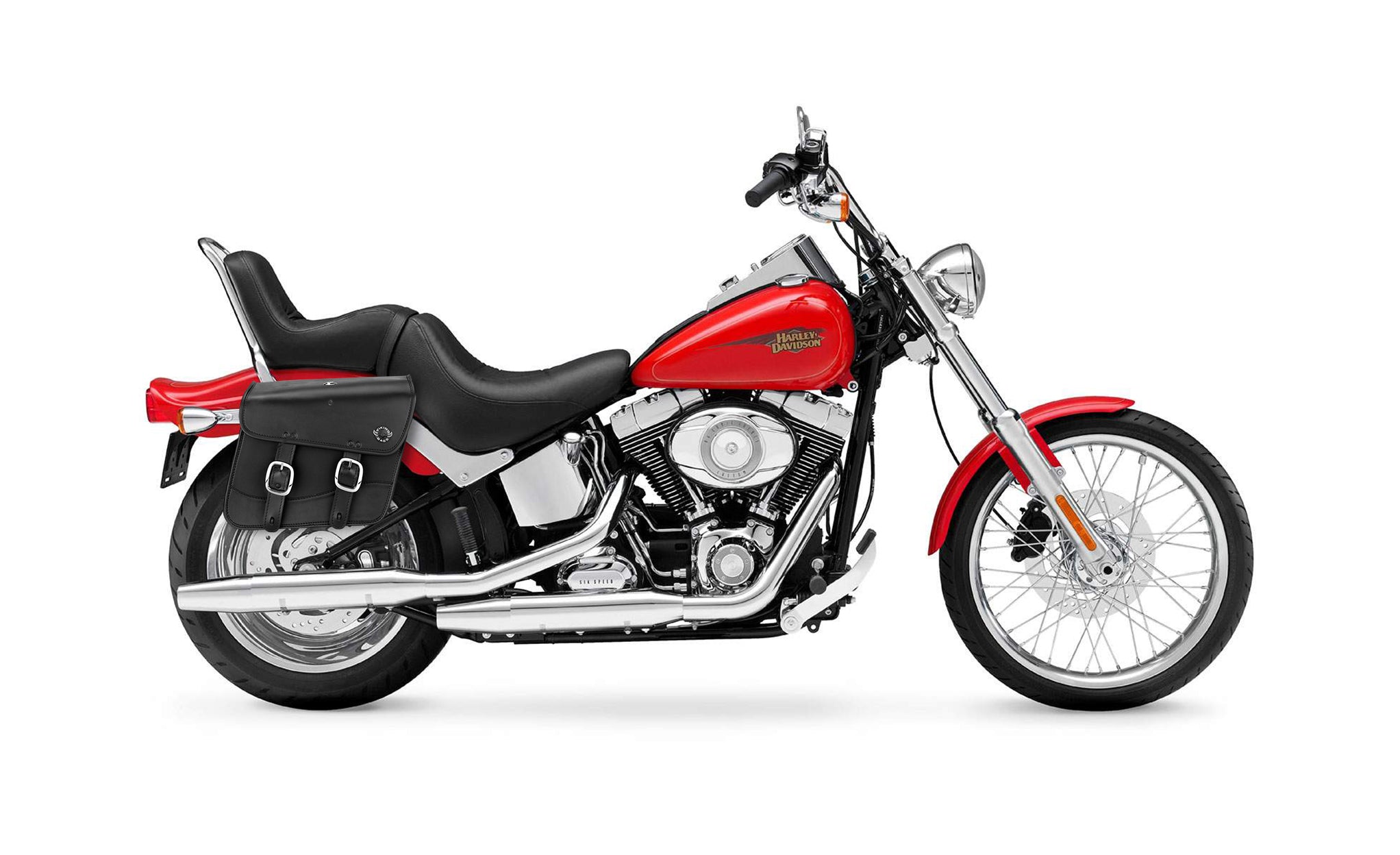 Viking Thor Medium Leather Motorcycle Saddlebags For Harley Davidson Softail Custom Fxstc on Bike Photo @expand