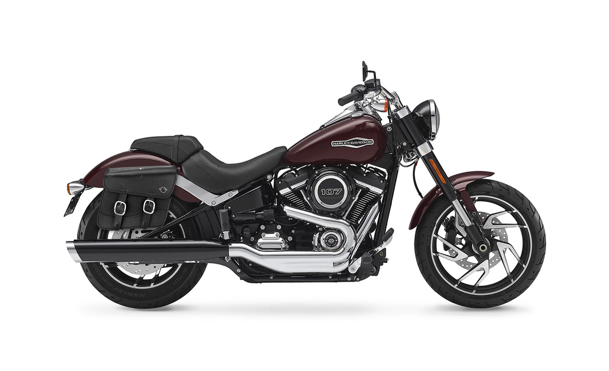 Viking Thor Medium Leather Motorcycle Saddlebags For Harley Davidson Softail Sport Glide Flsb on Bike Photo @expand