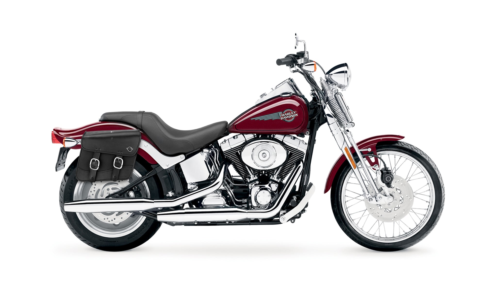 Viking Thor Medium Leather Motorcycle Saddlebags For Harley Davidson Softail Springer Fxsts I on Bike Photo @expand