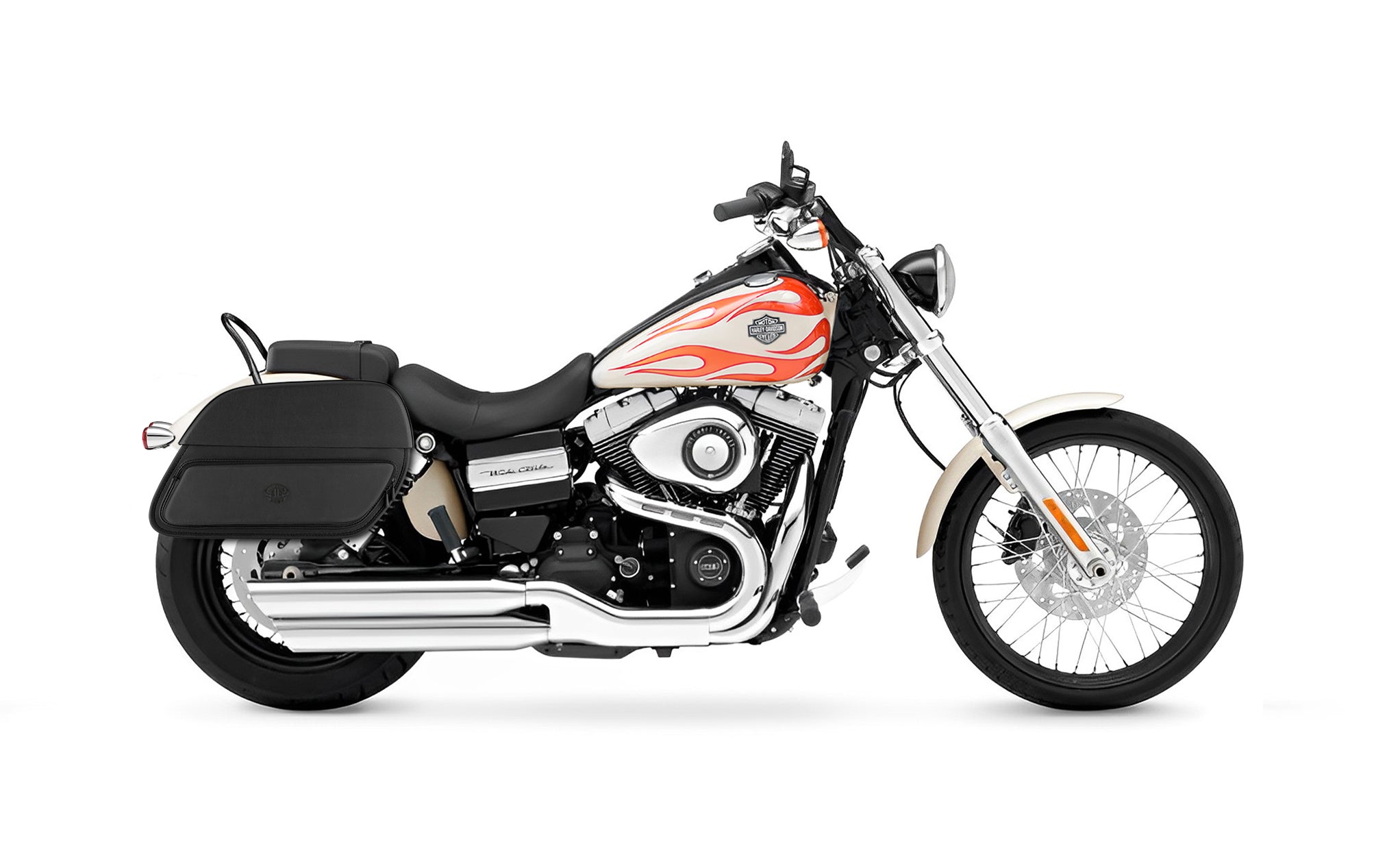 Viking Pantheon Large Leather Motorcycle Saddlebags For Harley Dyna Wide Glide Fxdwg I on Bike Photo @expand