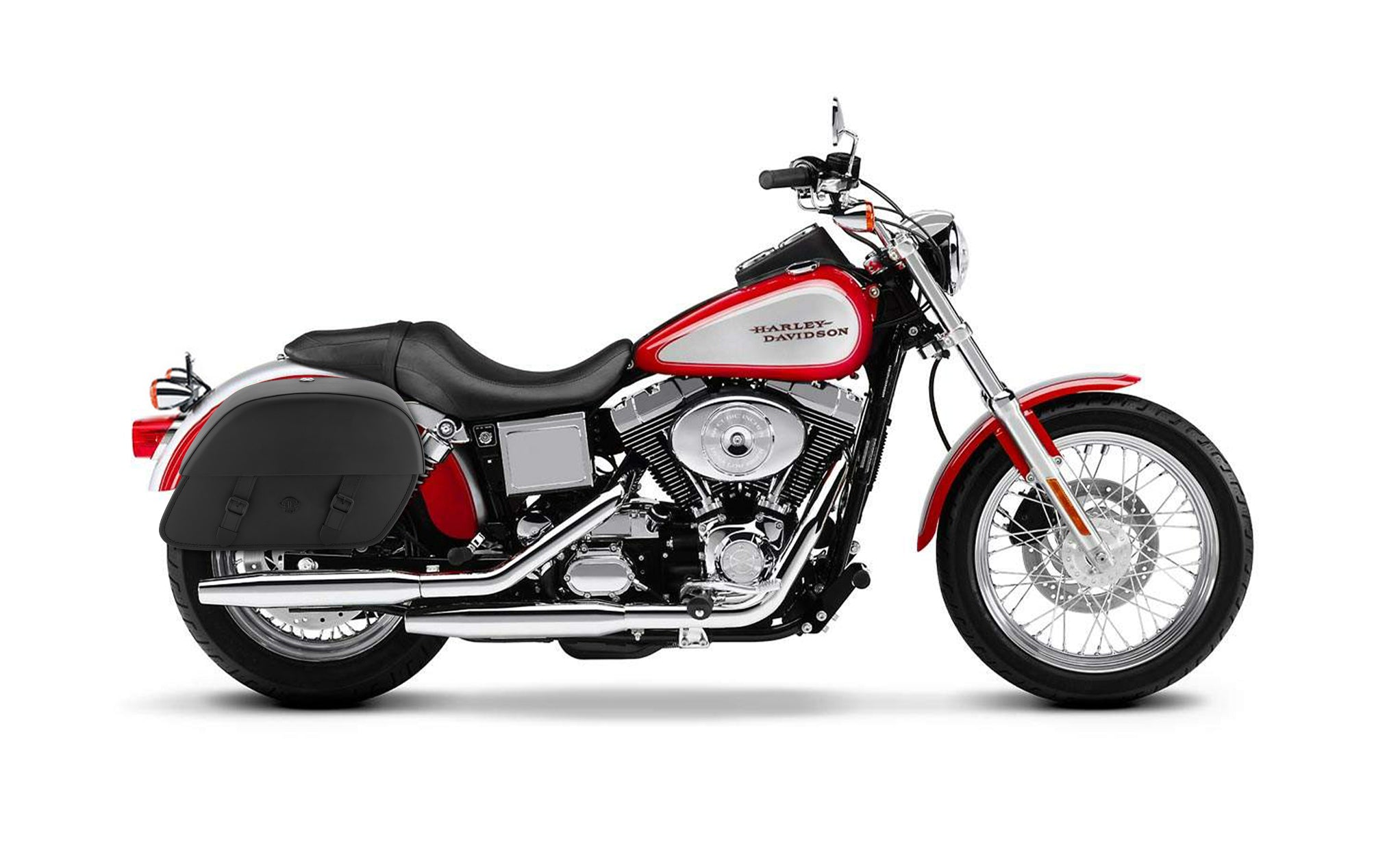 Viking Baelor Large Leather Motorcycle Saddlebags For Harley Dyna Low Rider Fxdl I on Bike Photo @expand