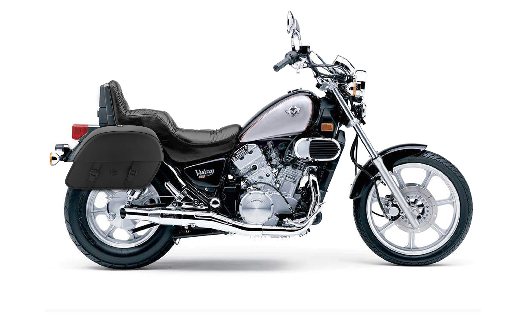 Viking Baelor Large Kawasaki Vulcan 750 Vn750 Leather Motorcycle Saddlebags on Bike Photo @expand