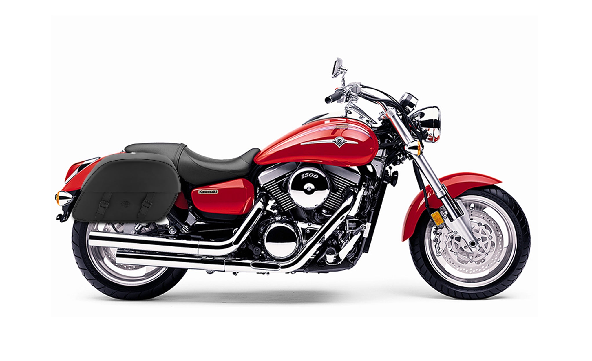 Viking Baelor Medium Kawasaki Mean Streak 1500 Leather Motorcycle Saddlebags on Bike Photo @expand