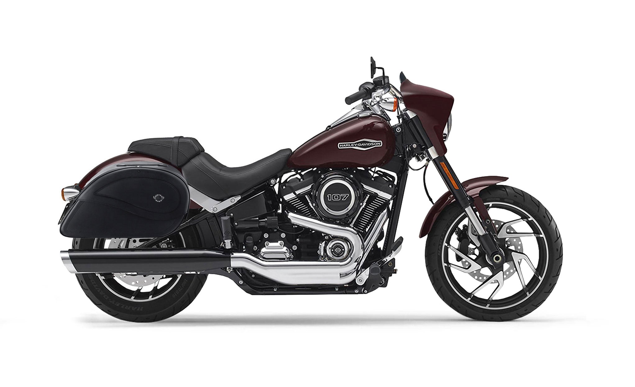 Viking Ultimate Large Leather Motorcycle Saddlebags For Harley Davidson Softail Sport Glide Flsb on Bike Photo @expand