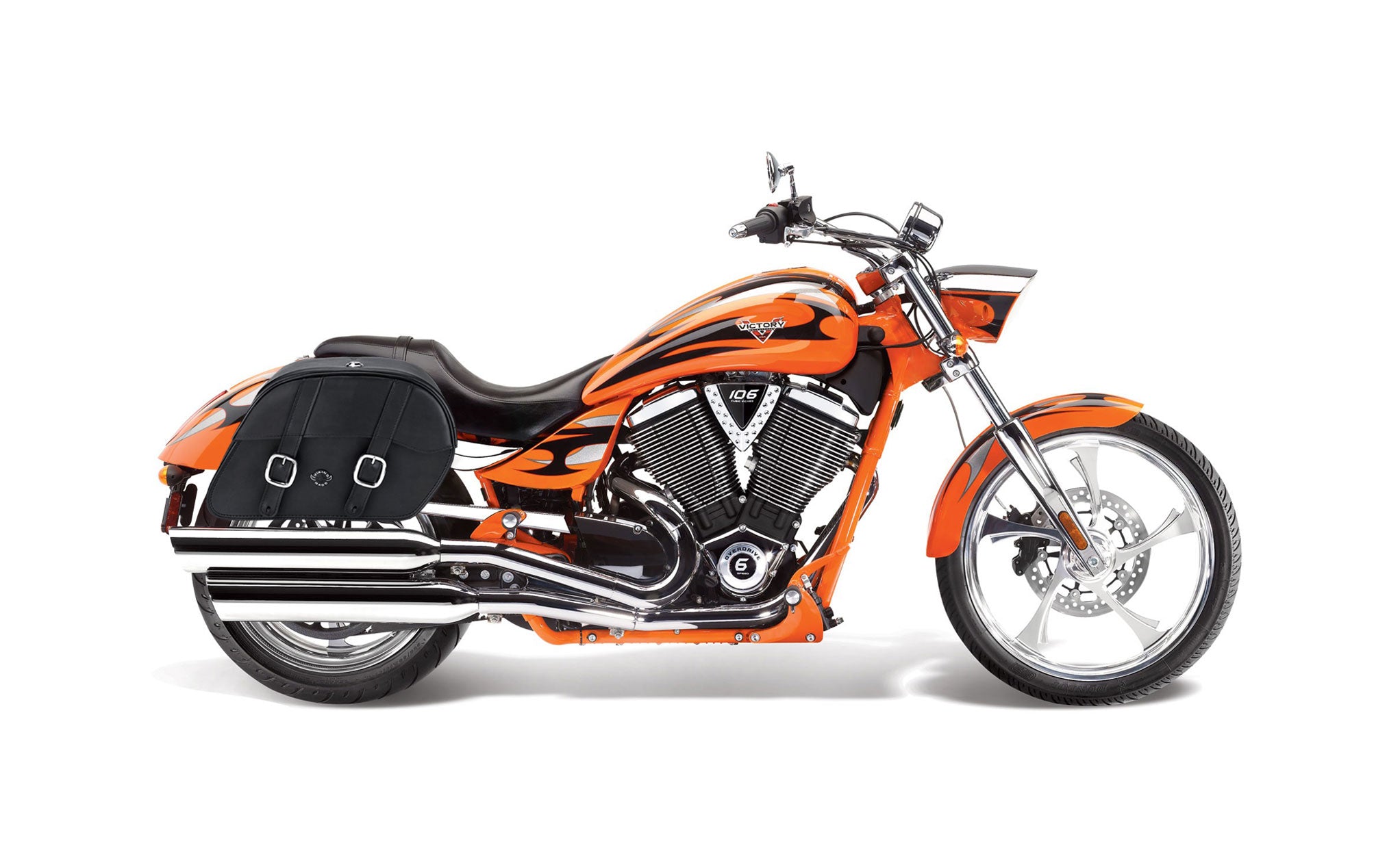Viking Skarner Large Victory Jackpot Leather Motorcycle Saddlebags on Bike Photo @expand