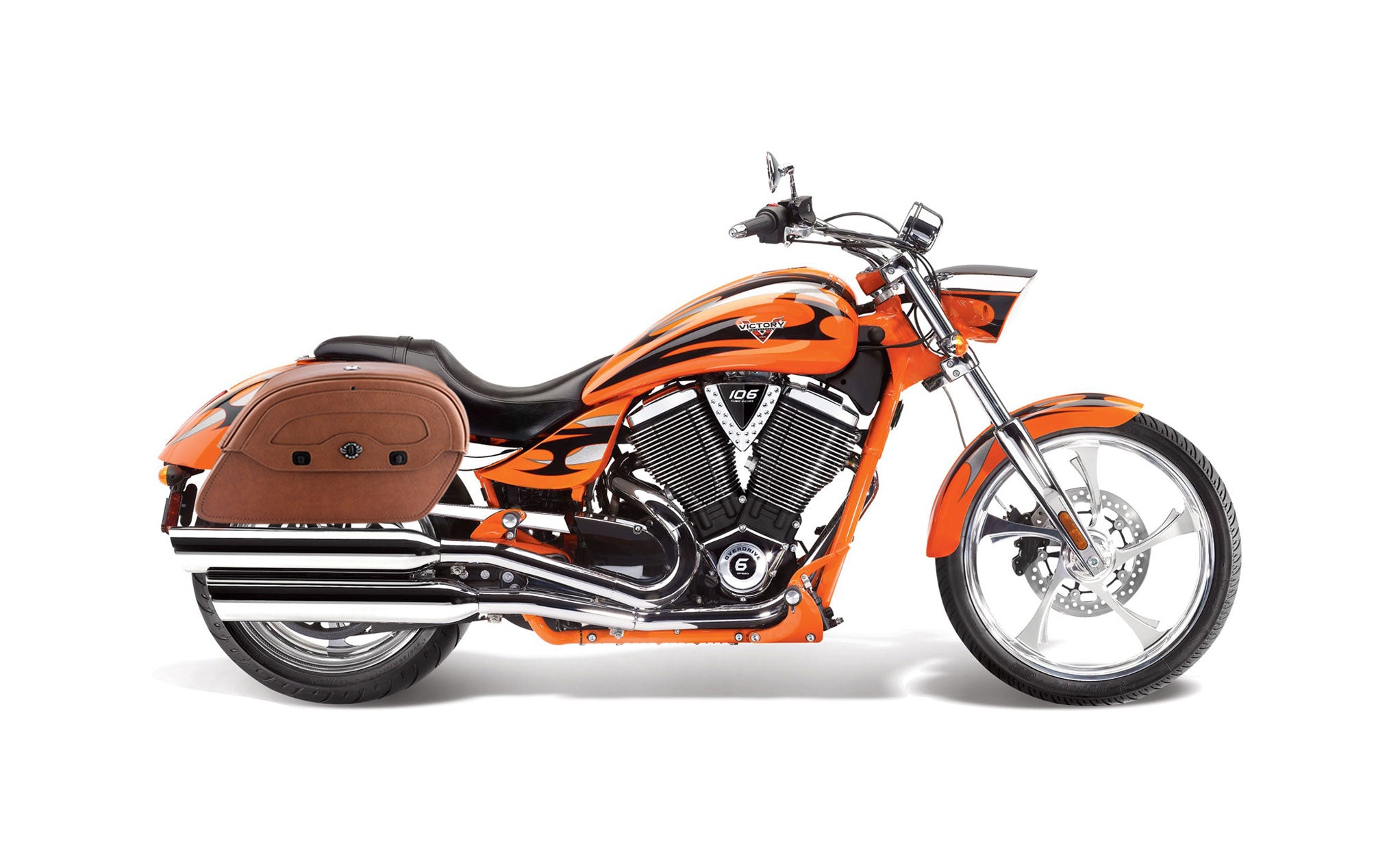Viking Warrior Brown Large Victory Jackpot Leather Motorcycle Saddlebags on Bike Photo @expand