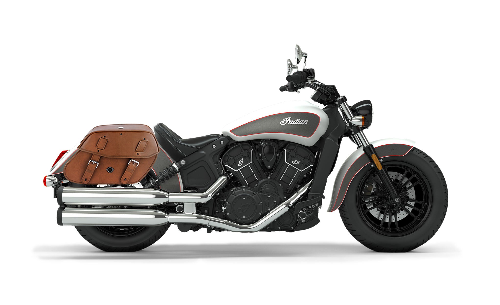 Viking Odin Brown Large Indian Scout Sixty Leather Motorcycle Saddlebags on Bike Photo @expand