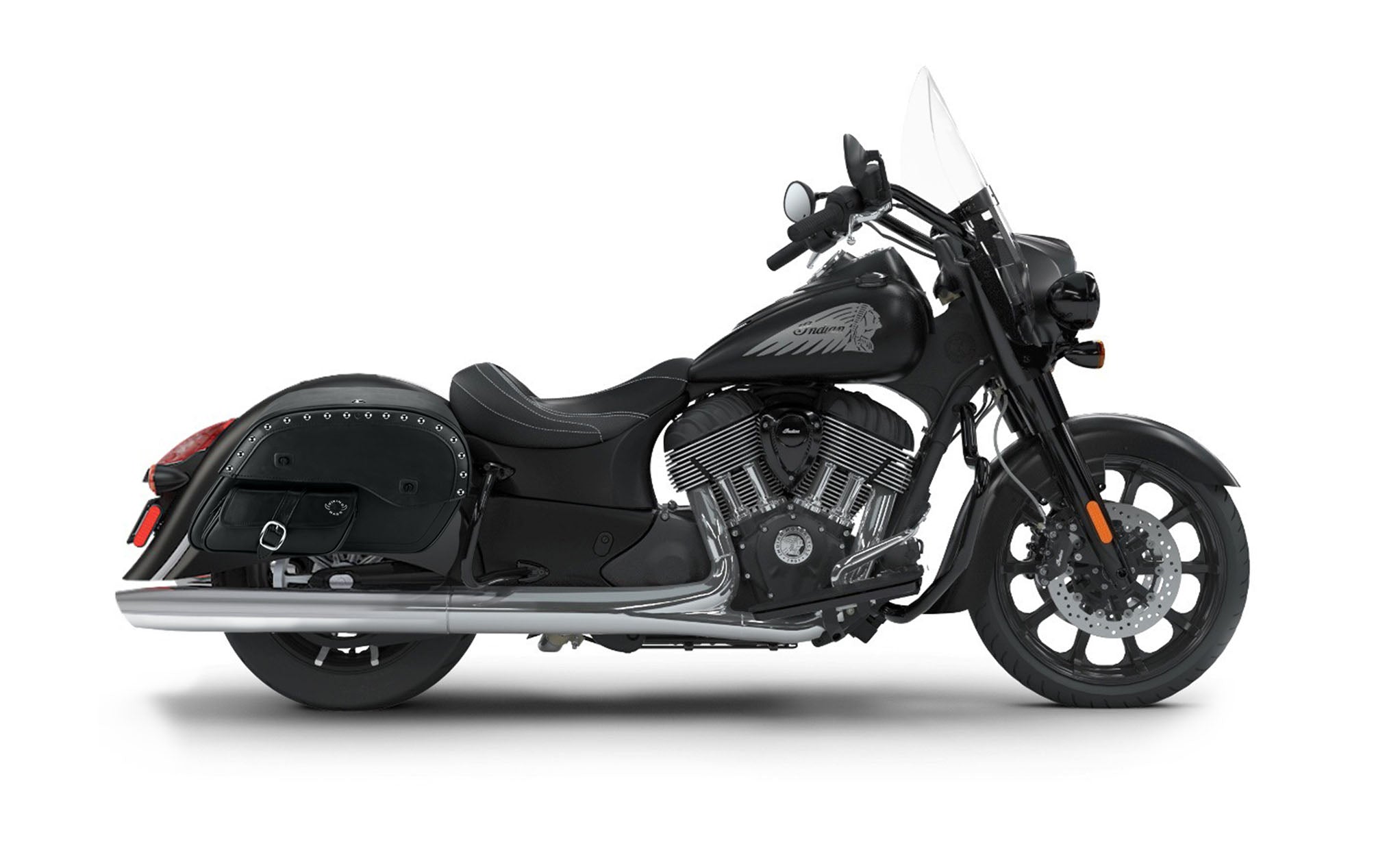 Viking Side Pocket Large Studded Indian Springfield Darkhorse Leather Motorcycle Saddlebags on Bike Photo @expand