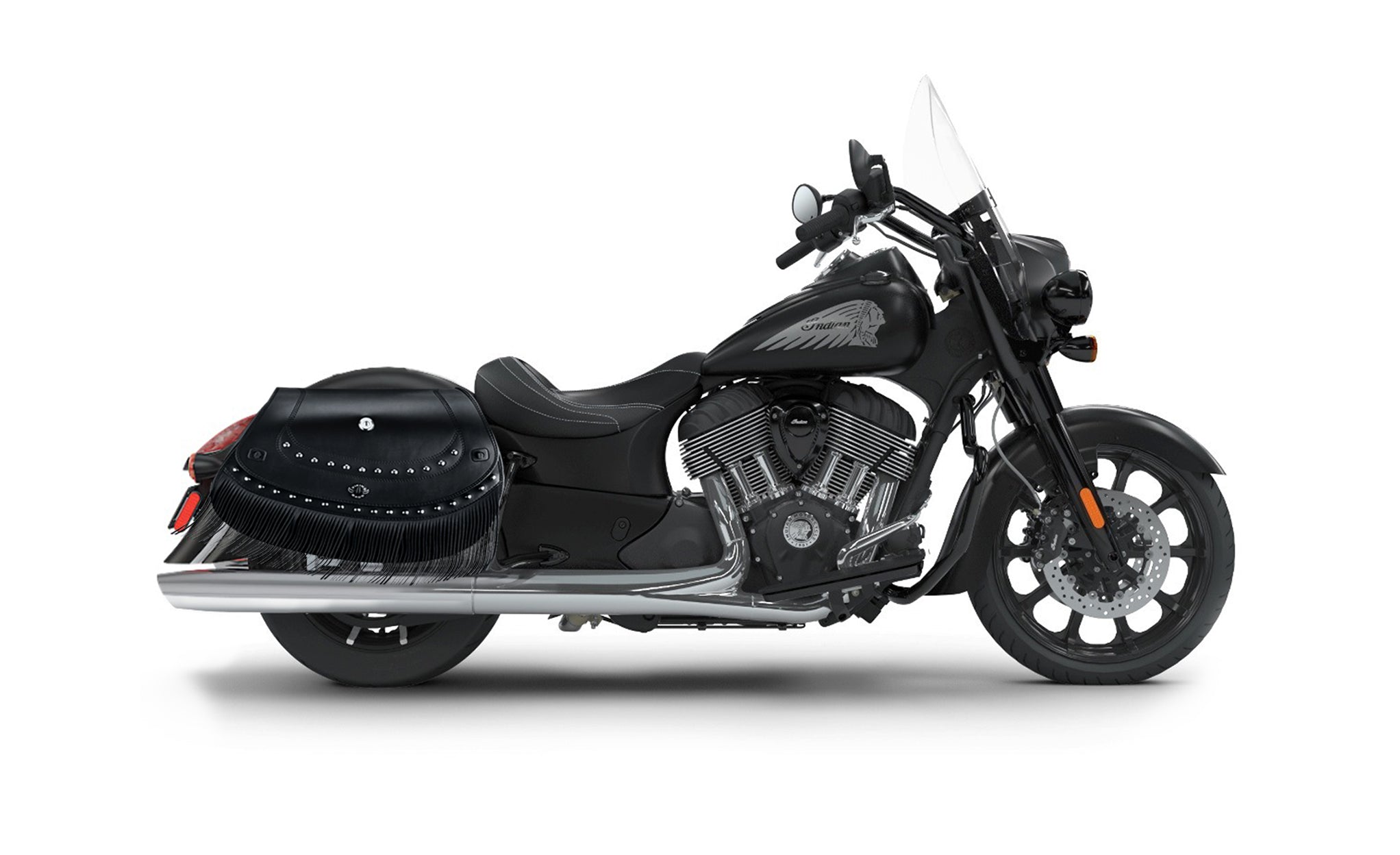 Viking Mohawk Extra Large Indian Springfield Darkhorse Specific Leather Motorcycle Saddlebags on Bike Photo @expand