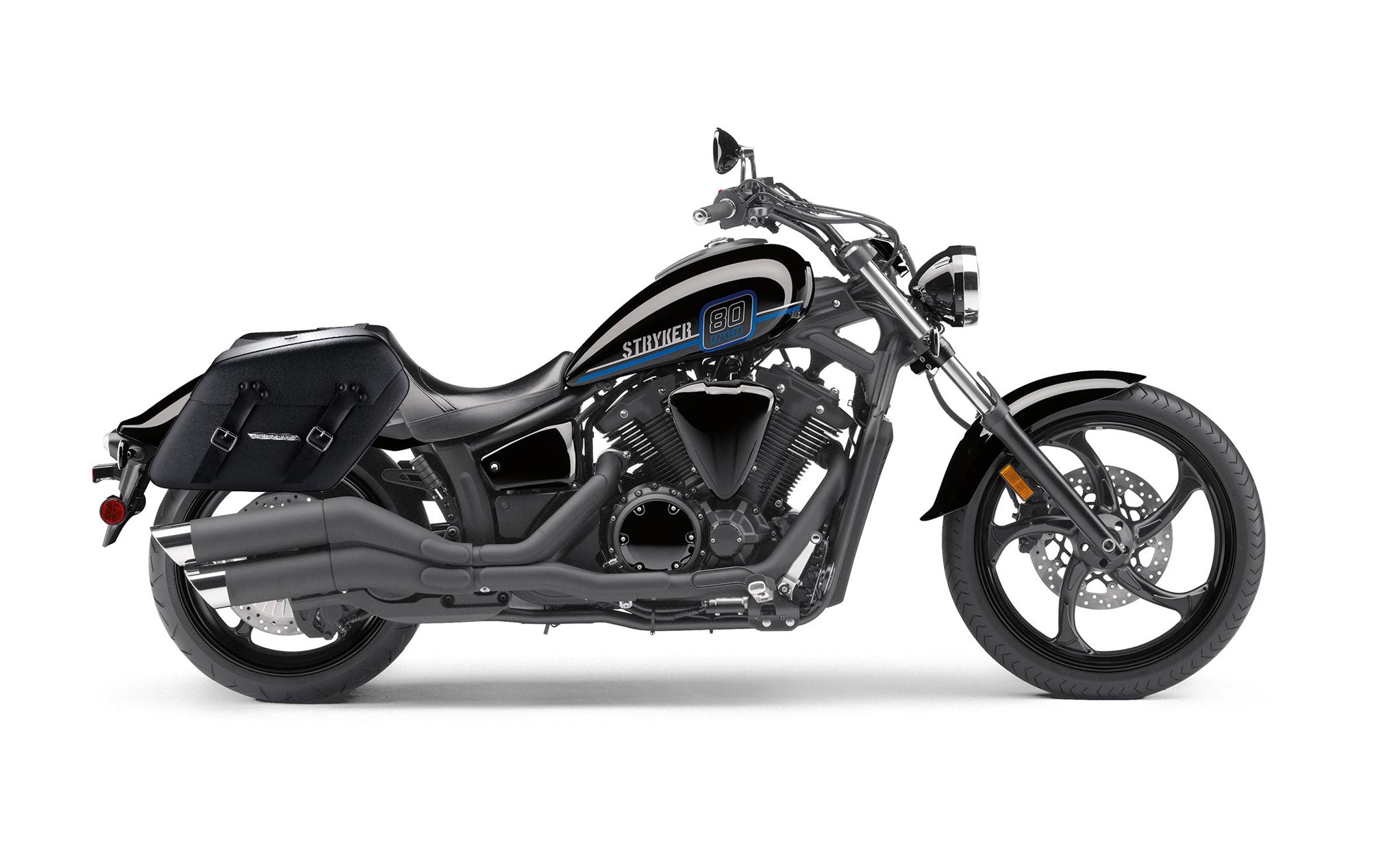 Viking Baldur Extra Large Yamaha Stryker Leather Wrapped Motorcycle Hard Saddlebags on Bike Photo @expand